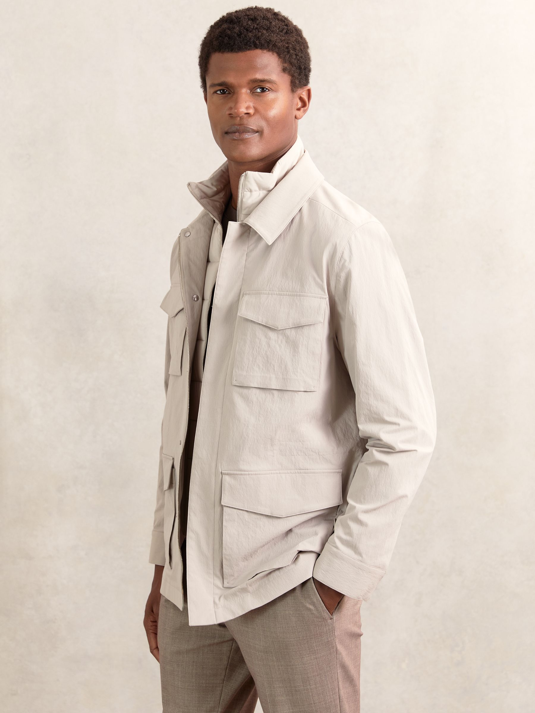 Removable-Gilet Safari Jacket in Stone