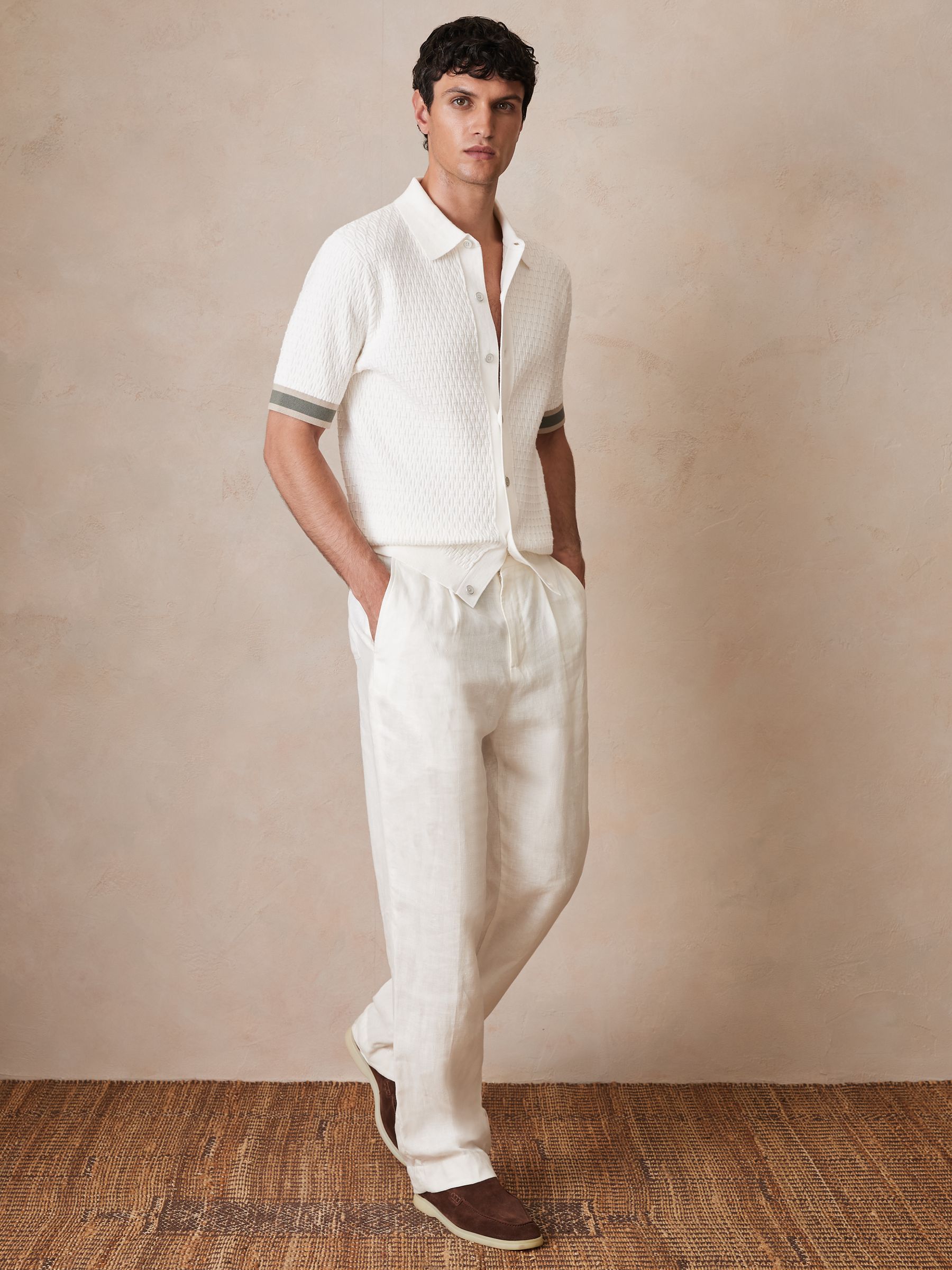 Reiss | Ché Linen Wide-Leg Trousers in White