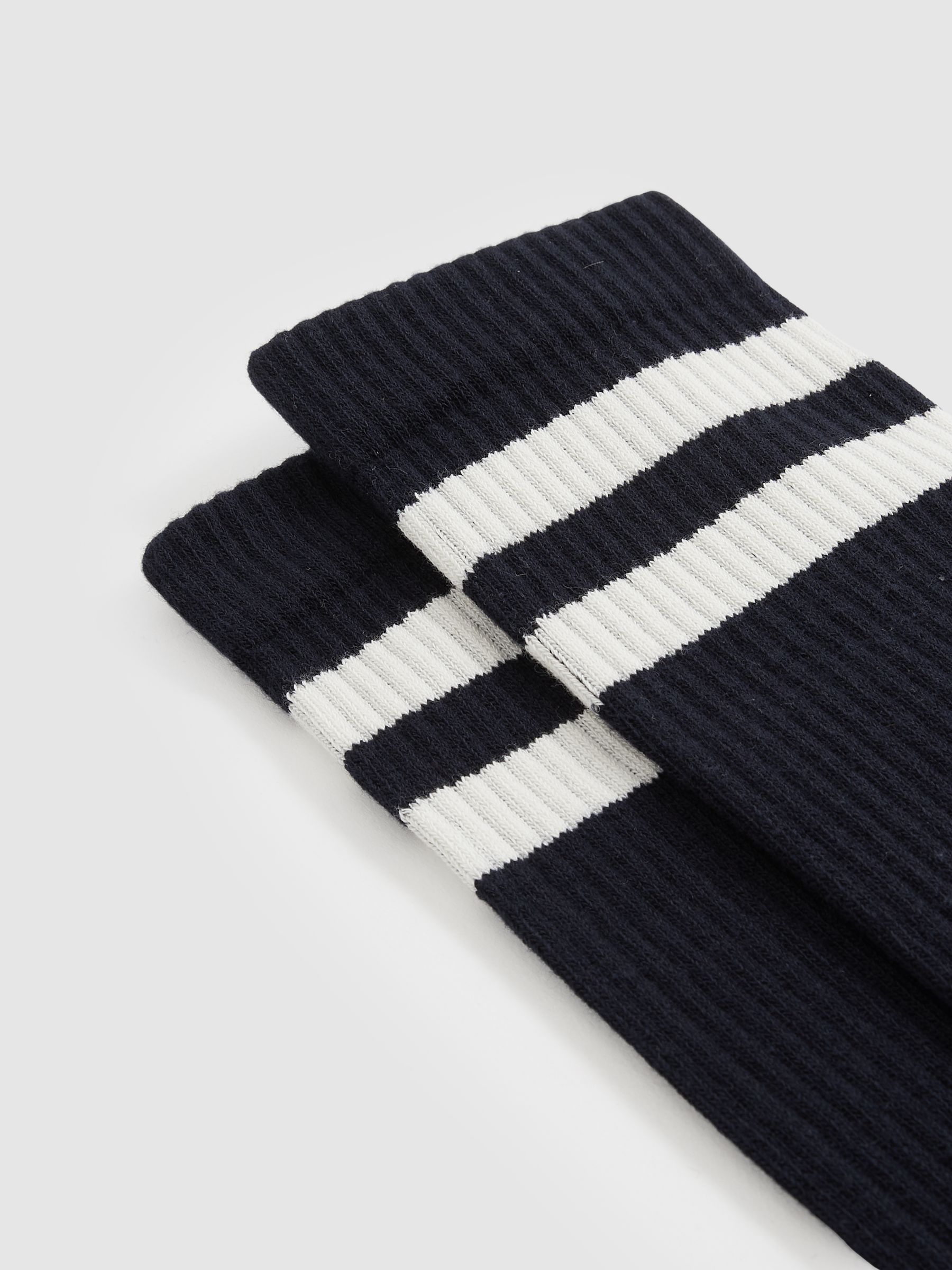 Cotton-Blend Double-Stripe Socks in Navy/Ecru