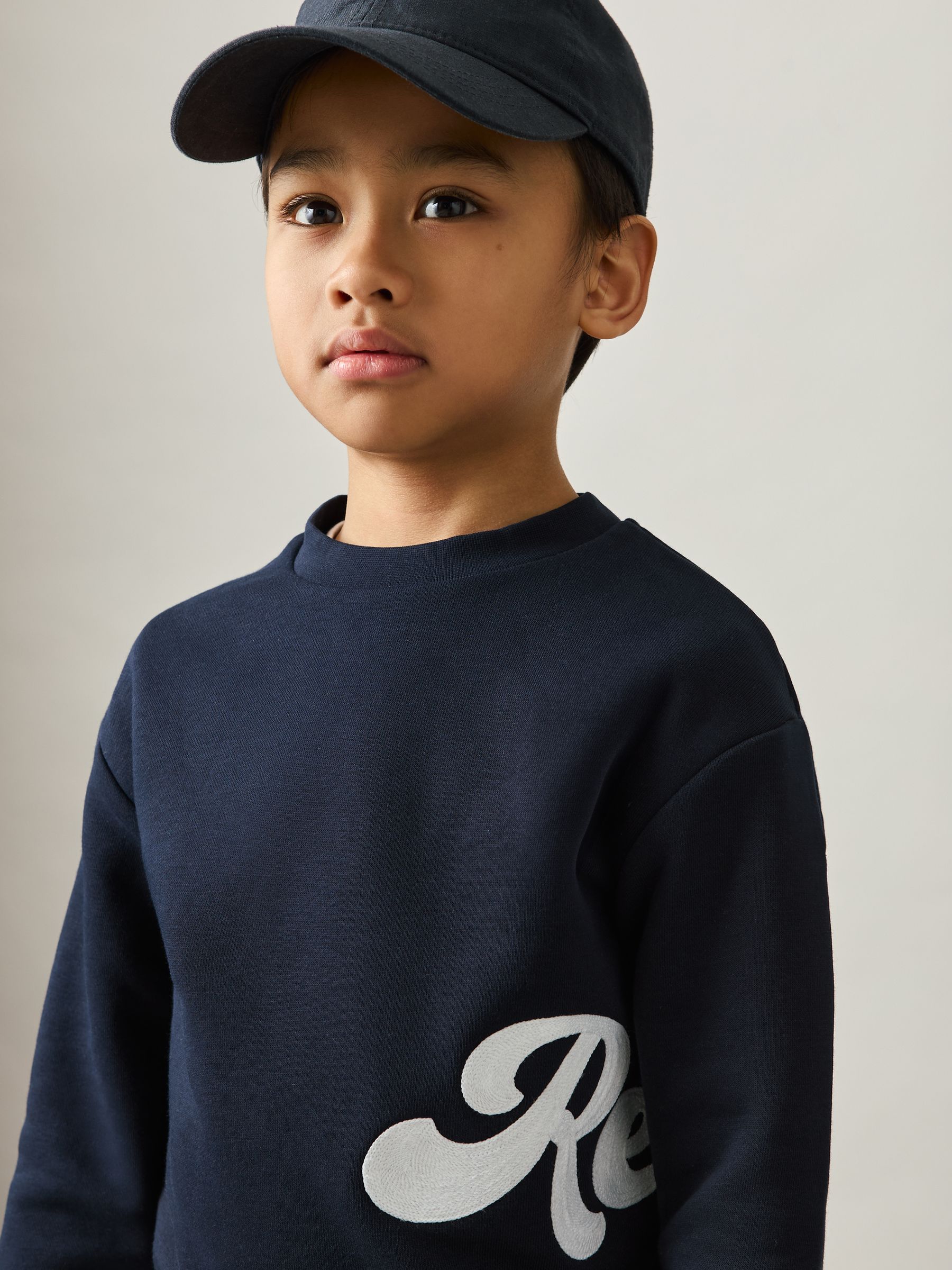 9-13 yrs Cotton-Blend Logo Script Sweatshirt in Navy
