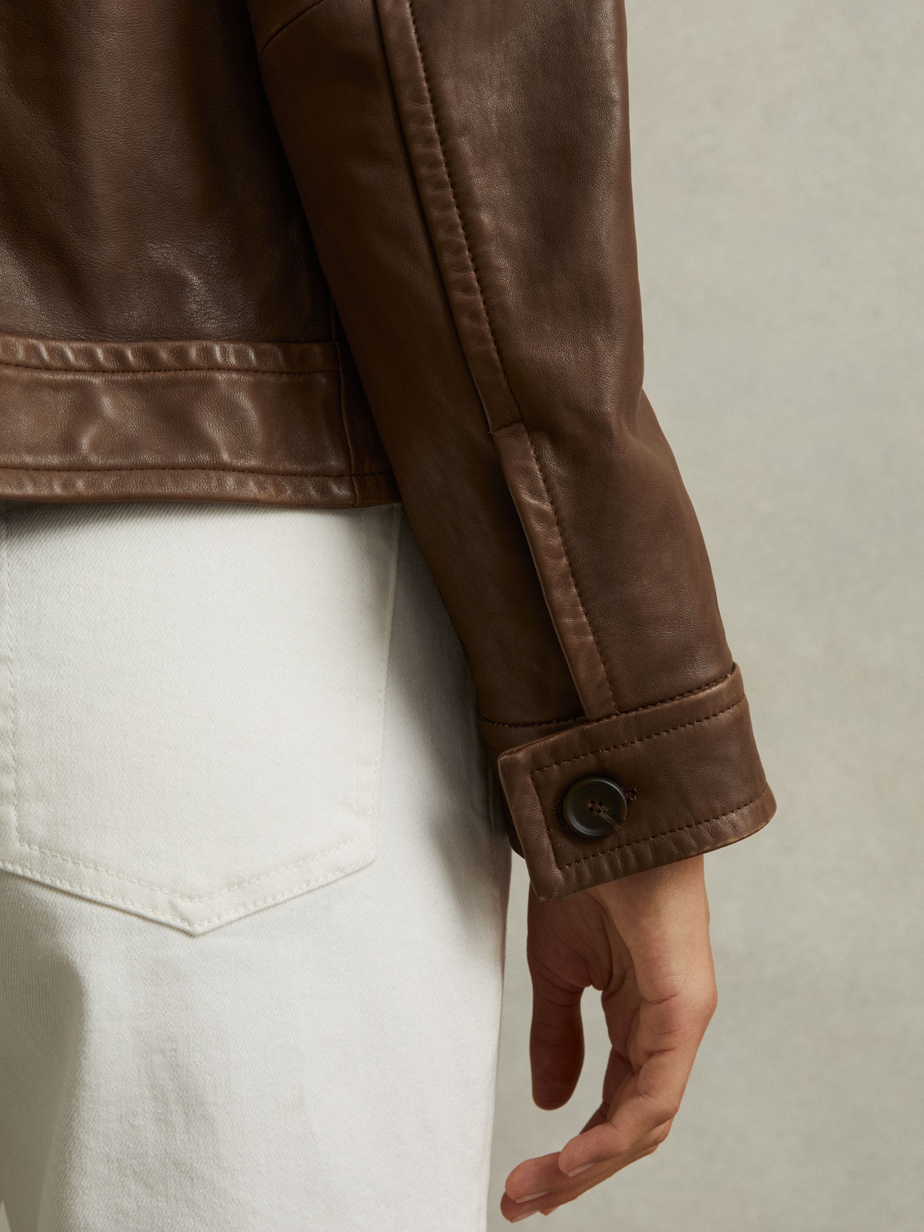 Leather Trucker Jacket in Chocolate
