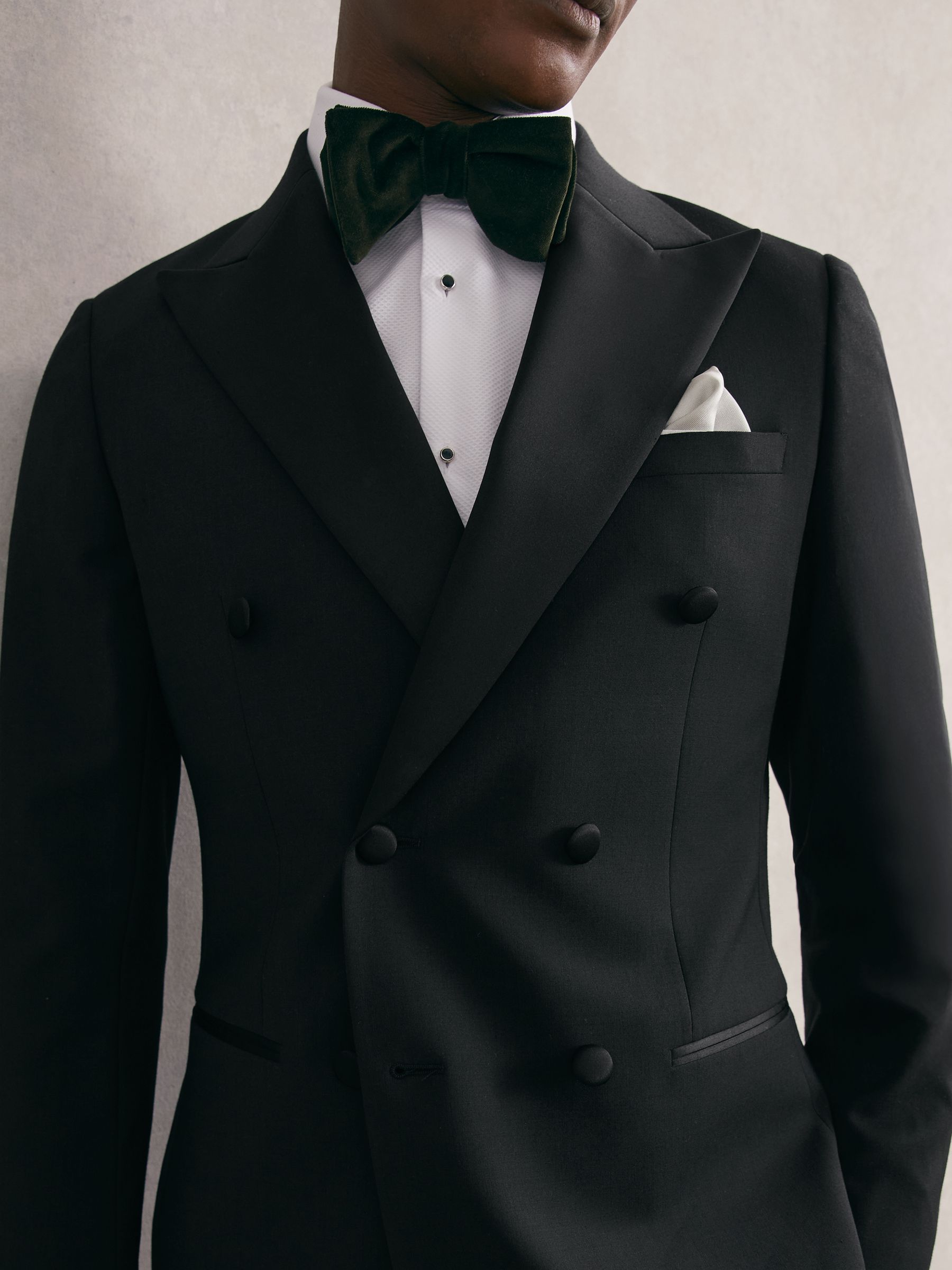 Double Breasted Tuxedo Slim Fit Jacket in Black