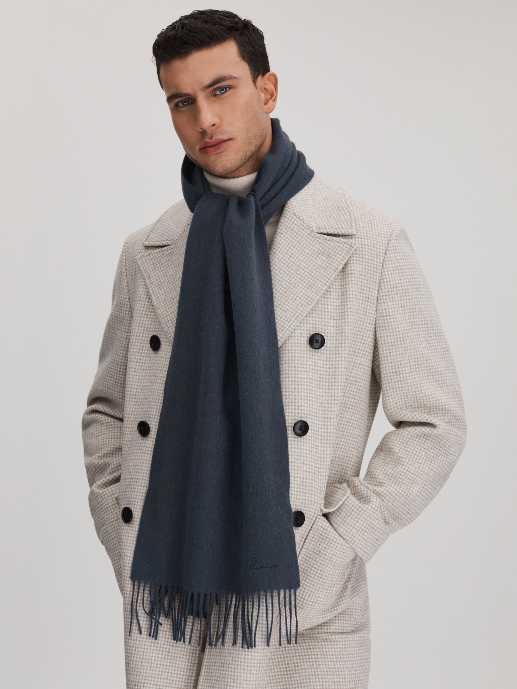 Wool and Cashmere Scarf in Airforce Blue
