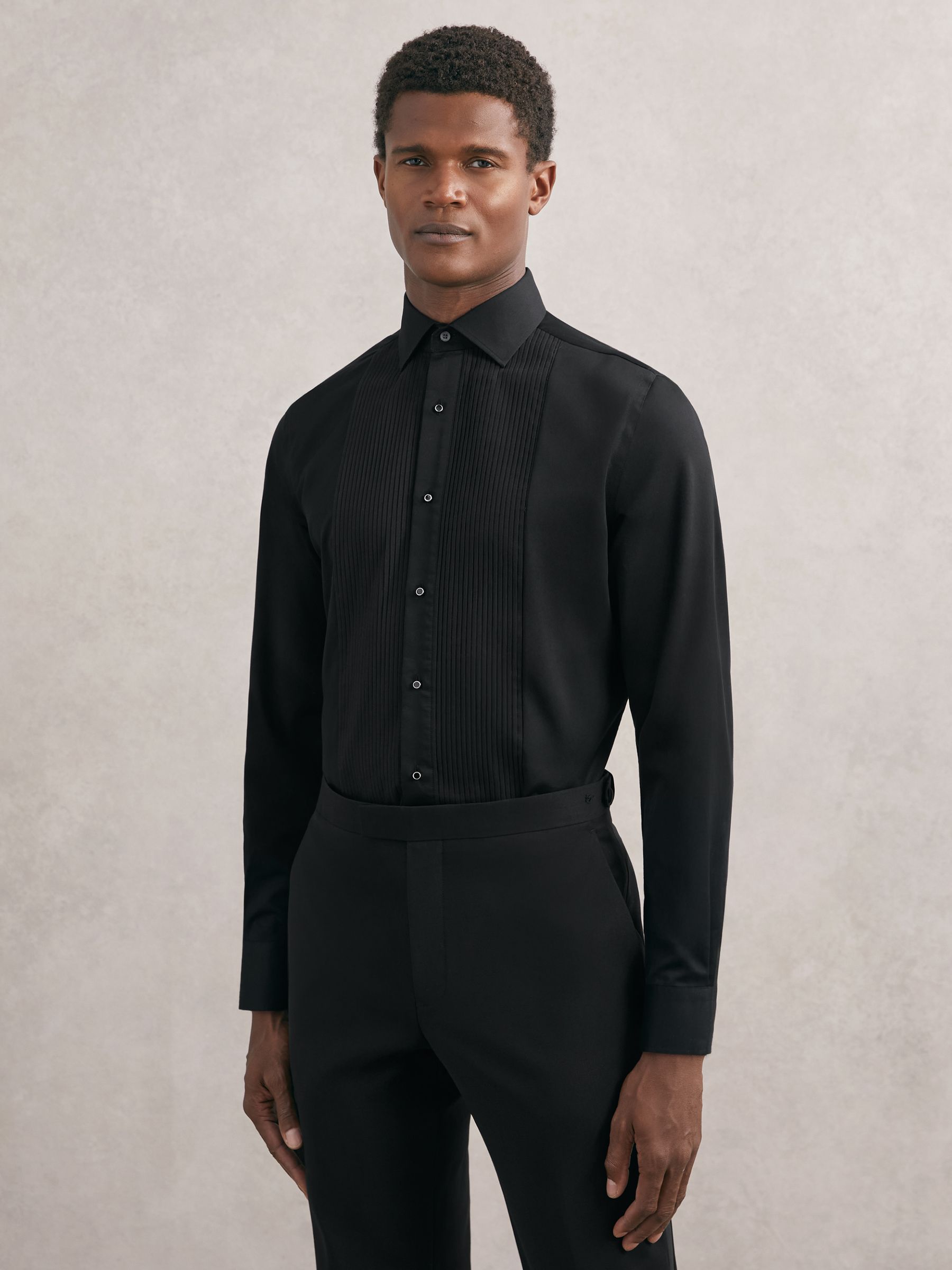 Regular Fit Cotton Dinner Shirt in Black