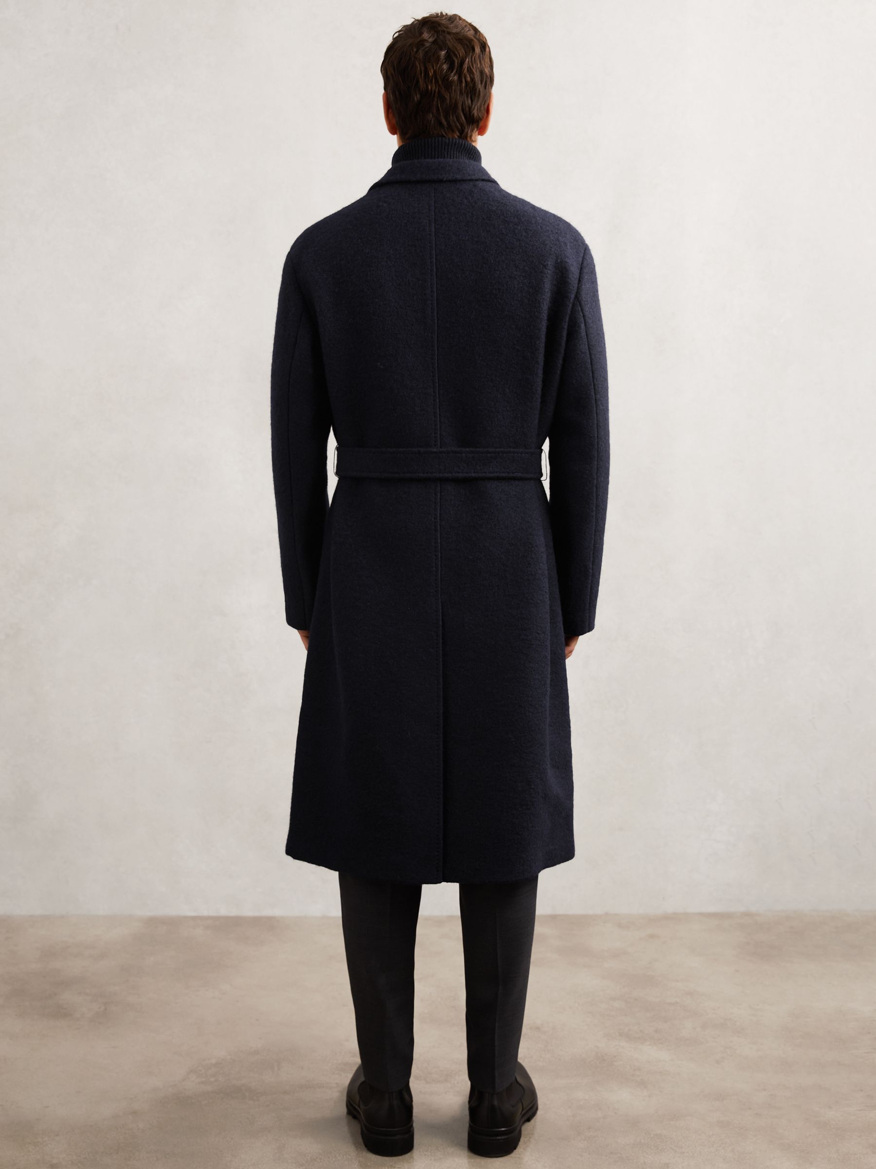 Bouclé Double-Breasted Overcoat Wool-Blend in Navy