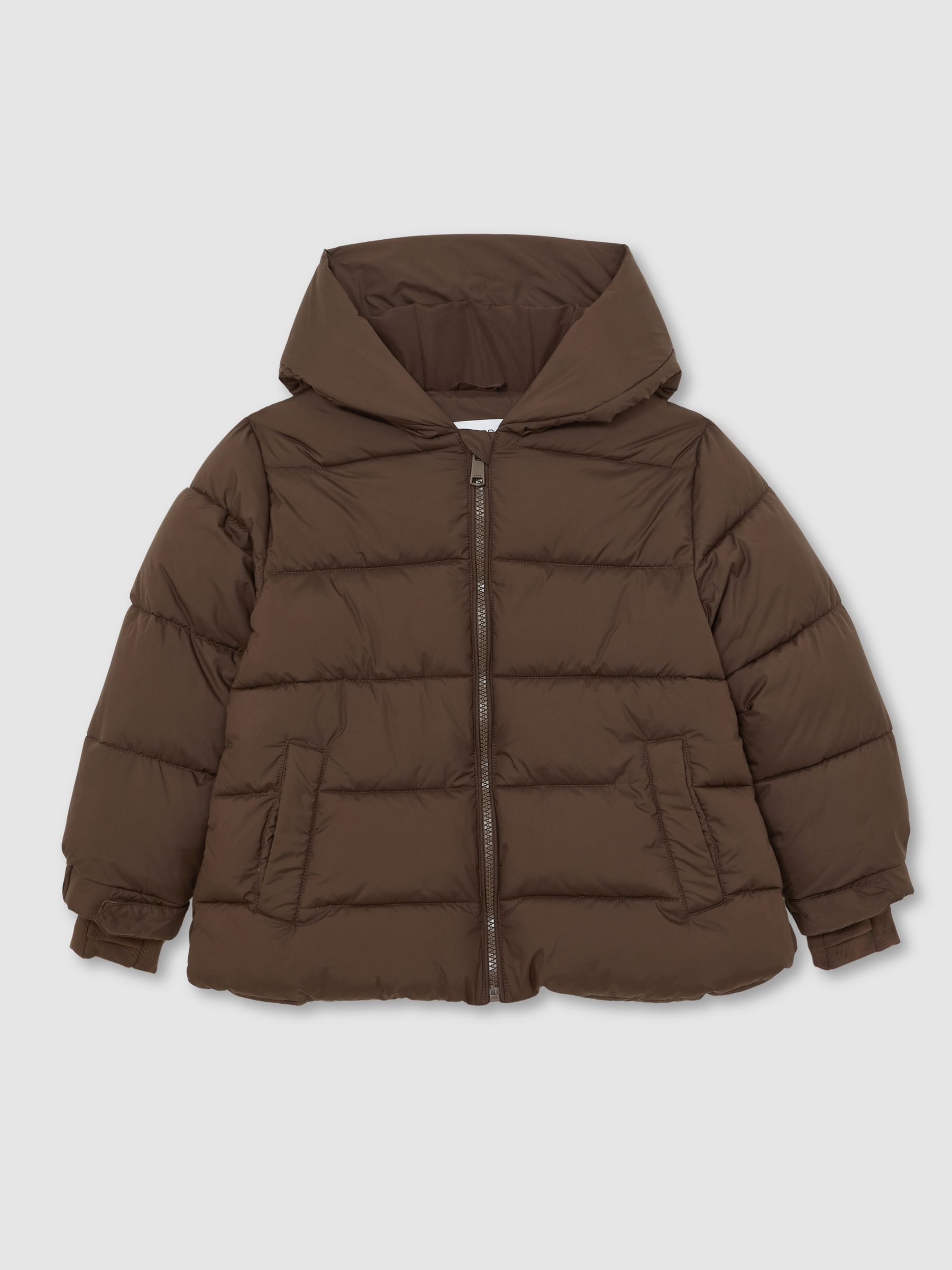 9-13 yrs Short Hooded Puffer Coat in Chocolate