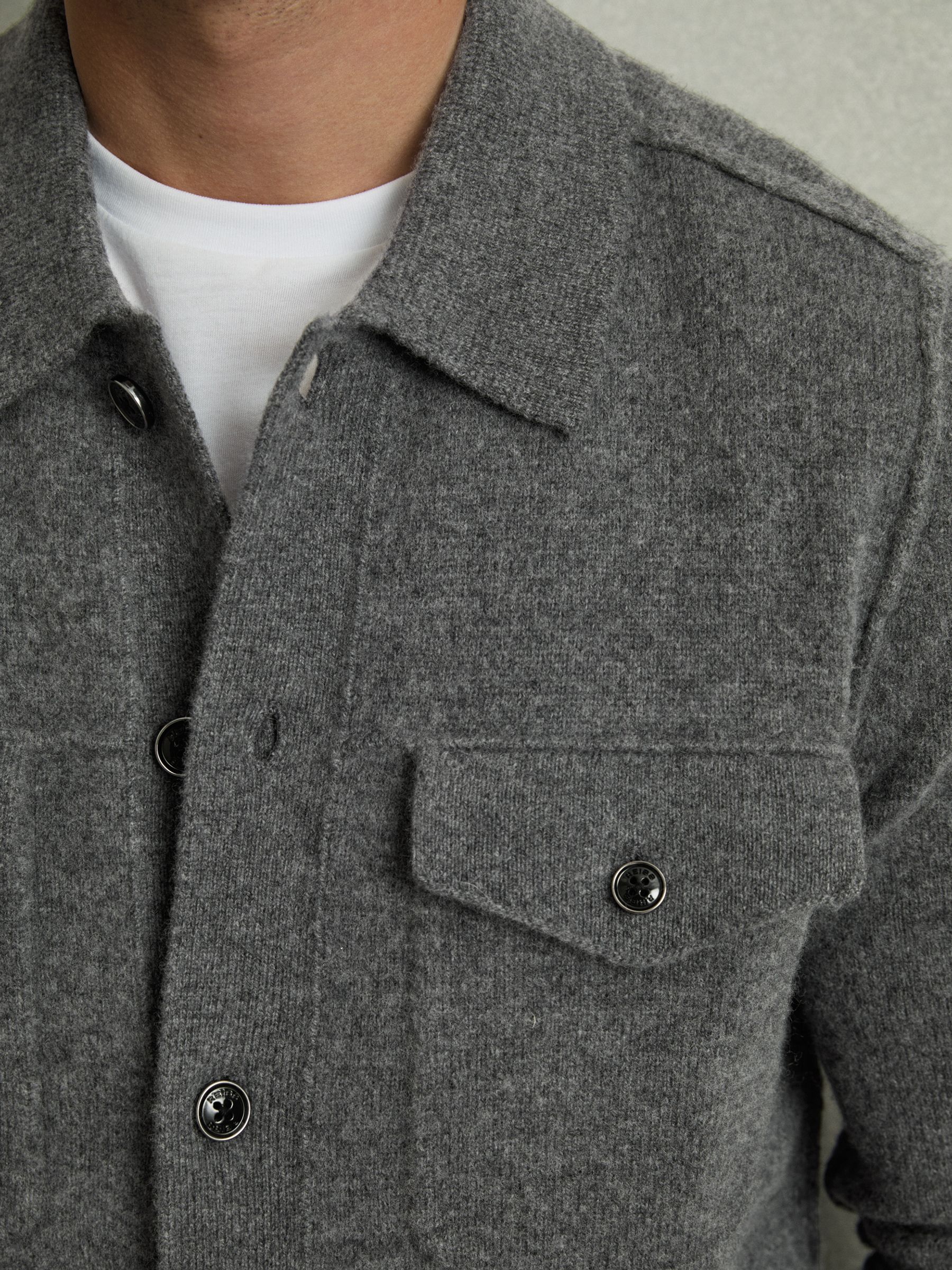 Wool Button Through Knitted Jacket in Charcoal