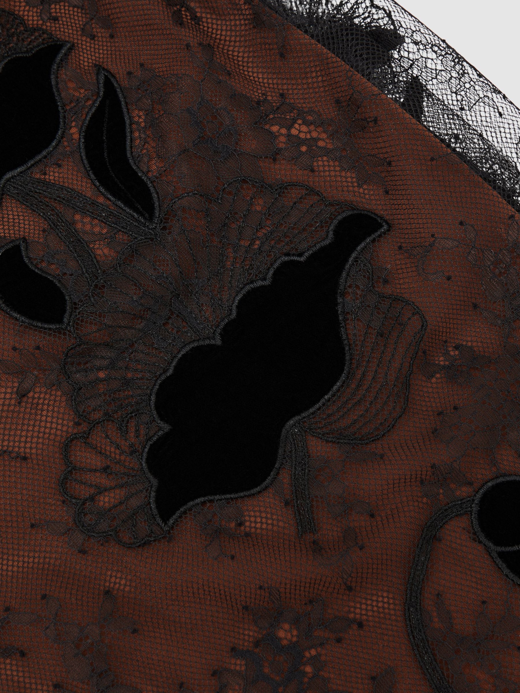 Lace Overlay Midi Dress in Black