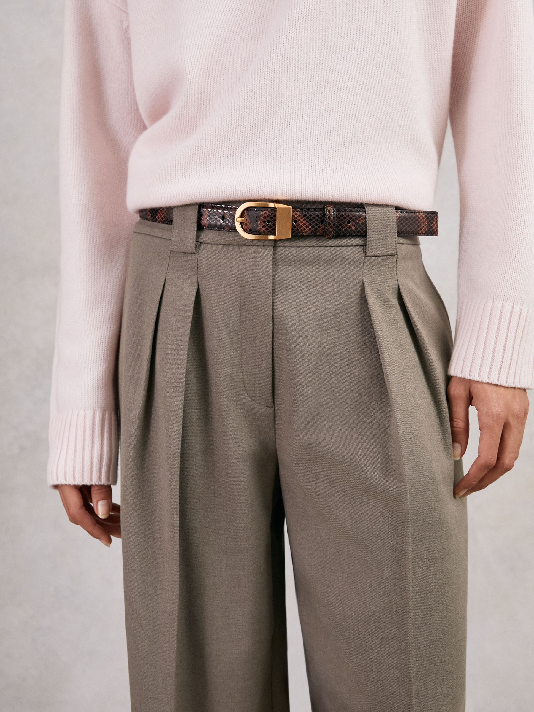 Leather Snake-Effect Belt in Chocolate