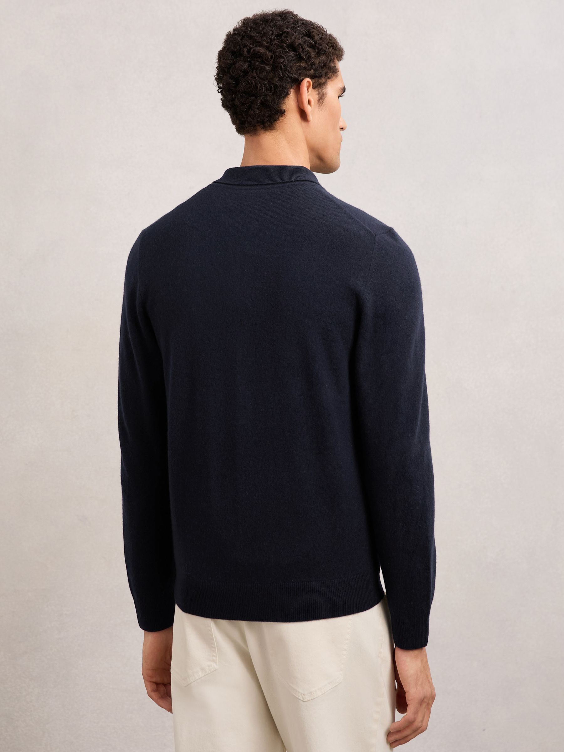 Wool Zip-Through Argyle Cardigan in Navy