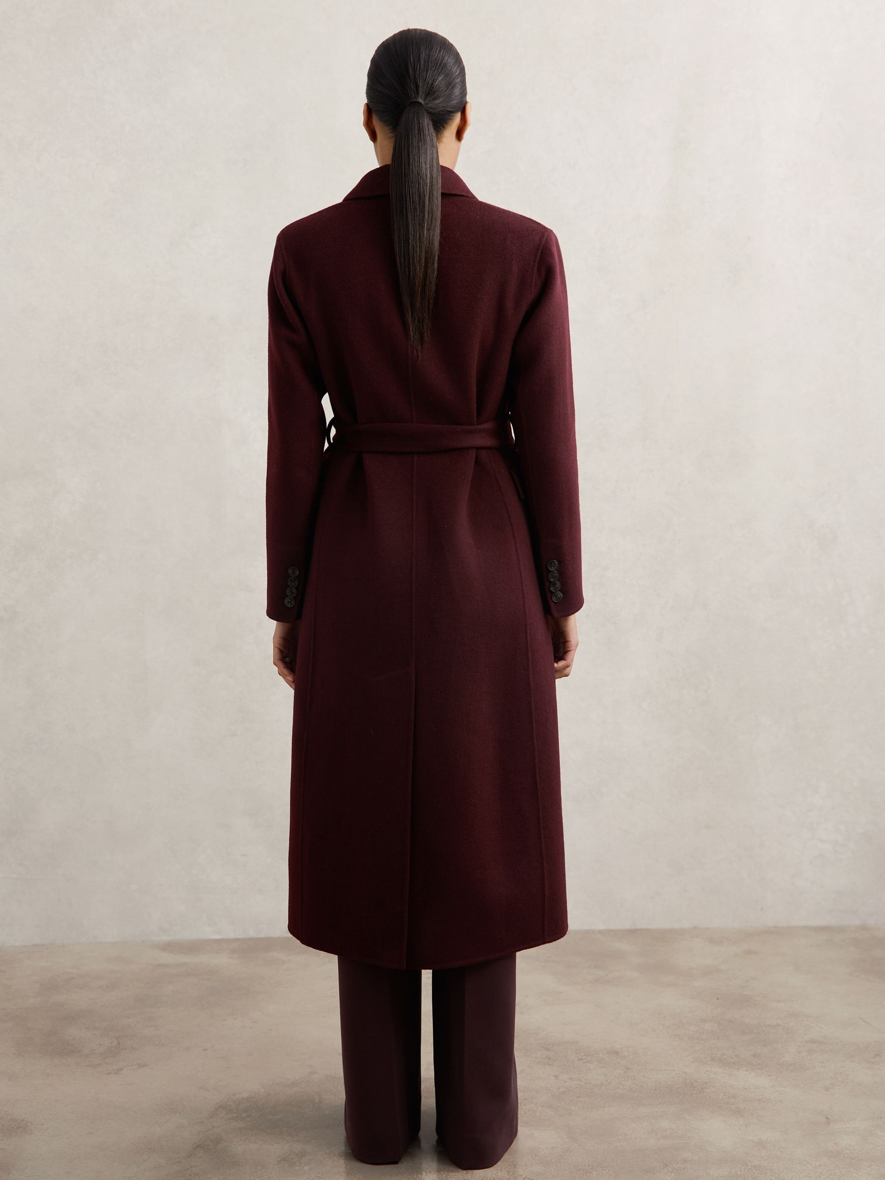 Petite Double-Breasted Blindseam Coat Wool-Blend in Burgundy