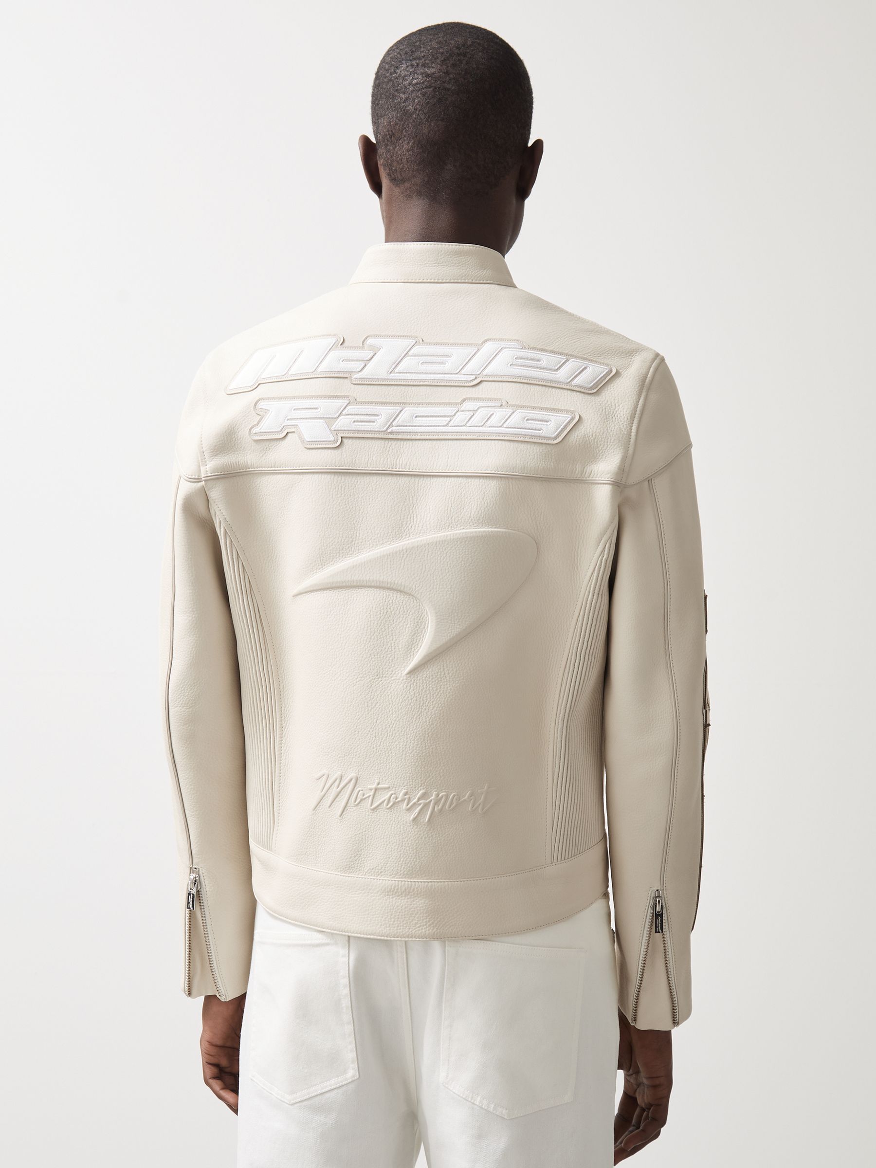 McLaren F1 Team Leather Biker Jacket in Off White