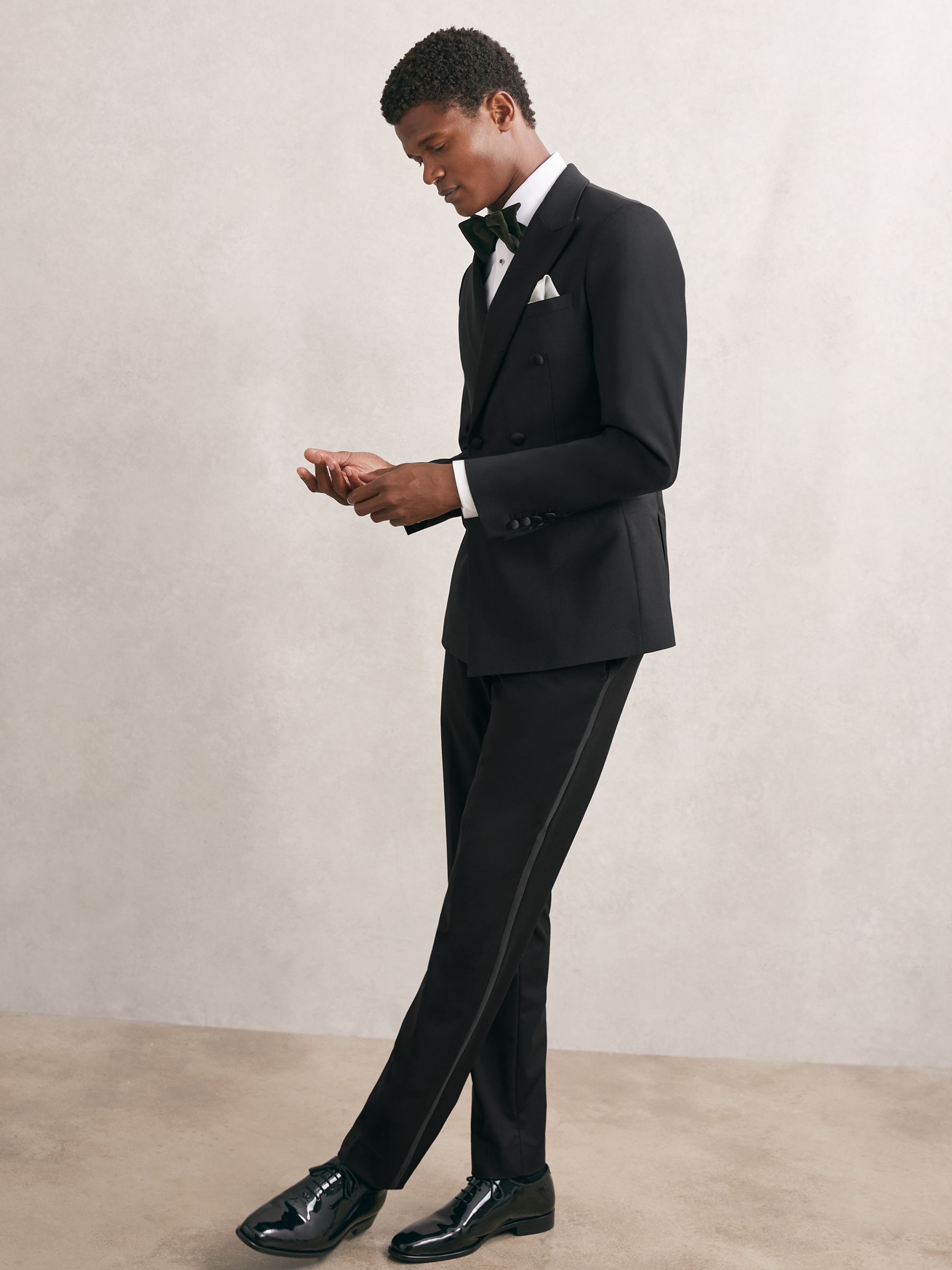 Double Breasted Tuxedo Slim Fit Jacket in Black