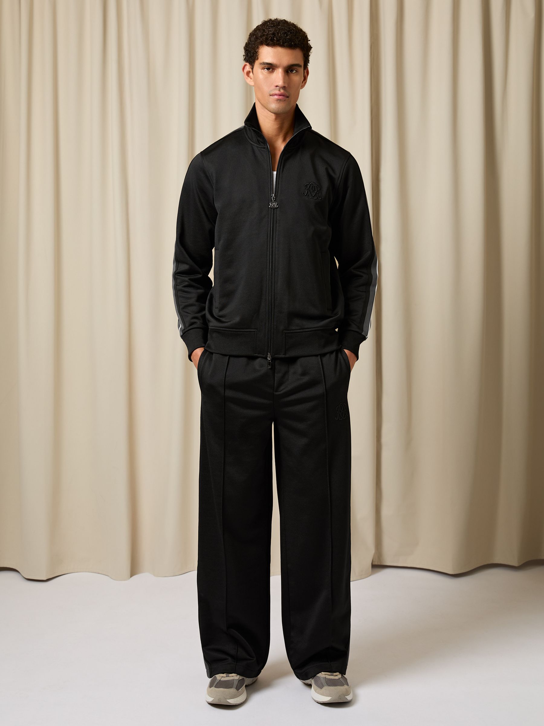 Monogram Zip-Through Relaxed Track Top in Black