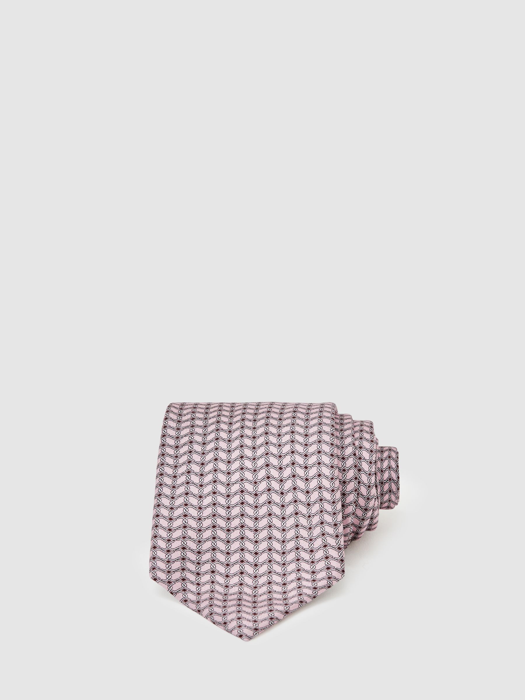 Silk Geometric-Chain Print Tie in Soft Pink