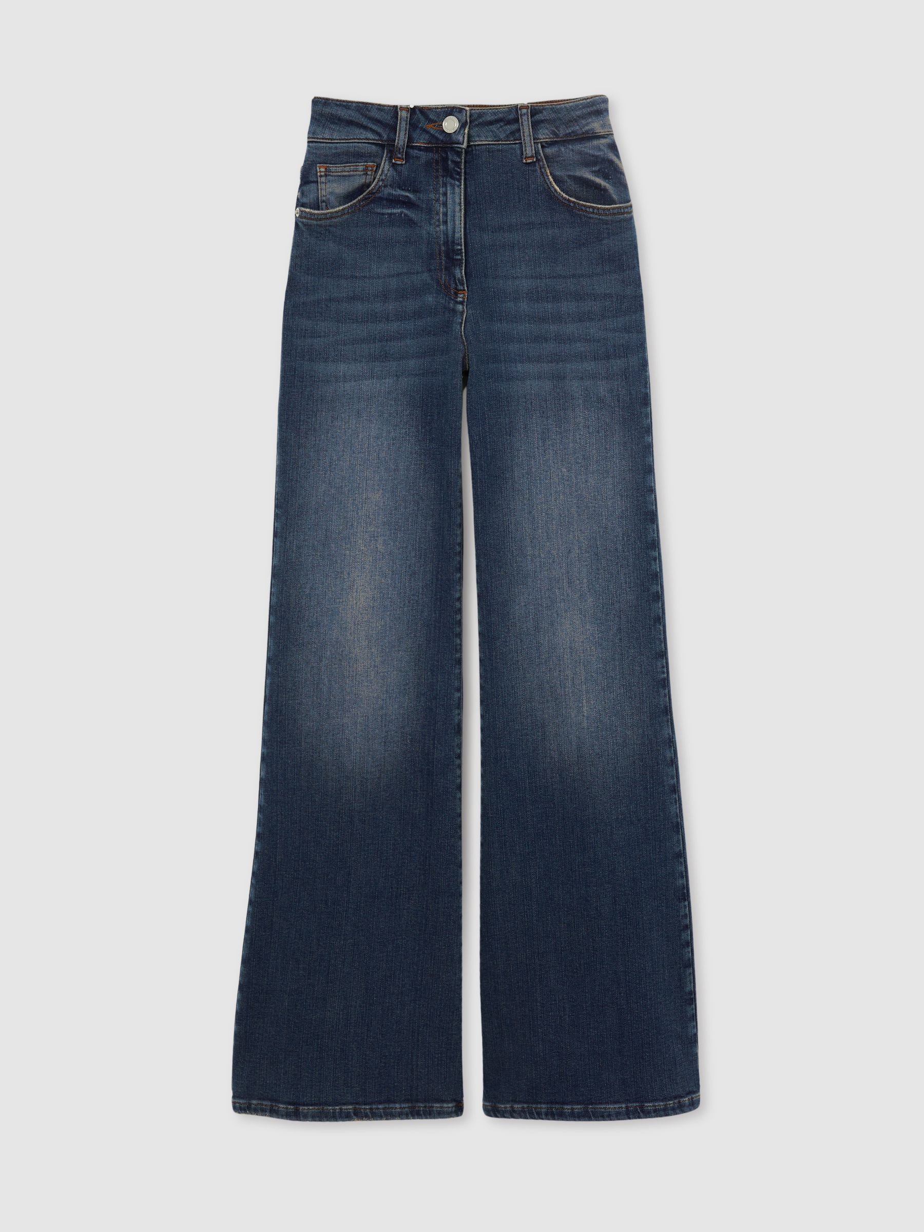 Mid-Rise Flared Jeans in Mid Blue