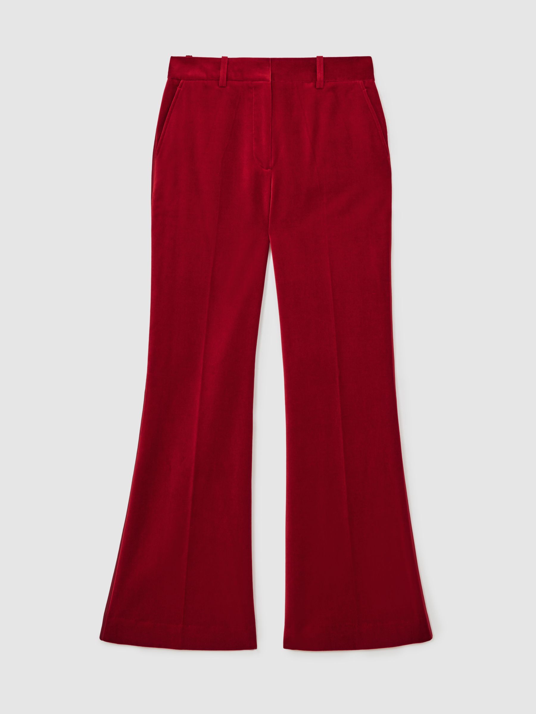 Petite Velvet Tuxedo-Stripe Flared Trousers in Red