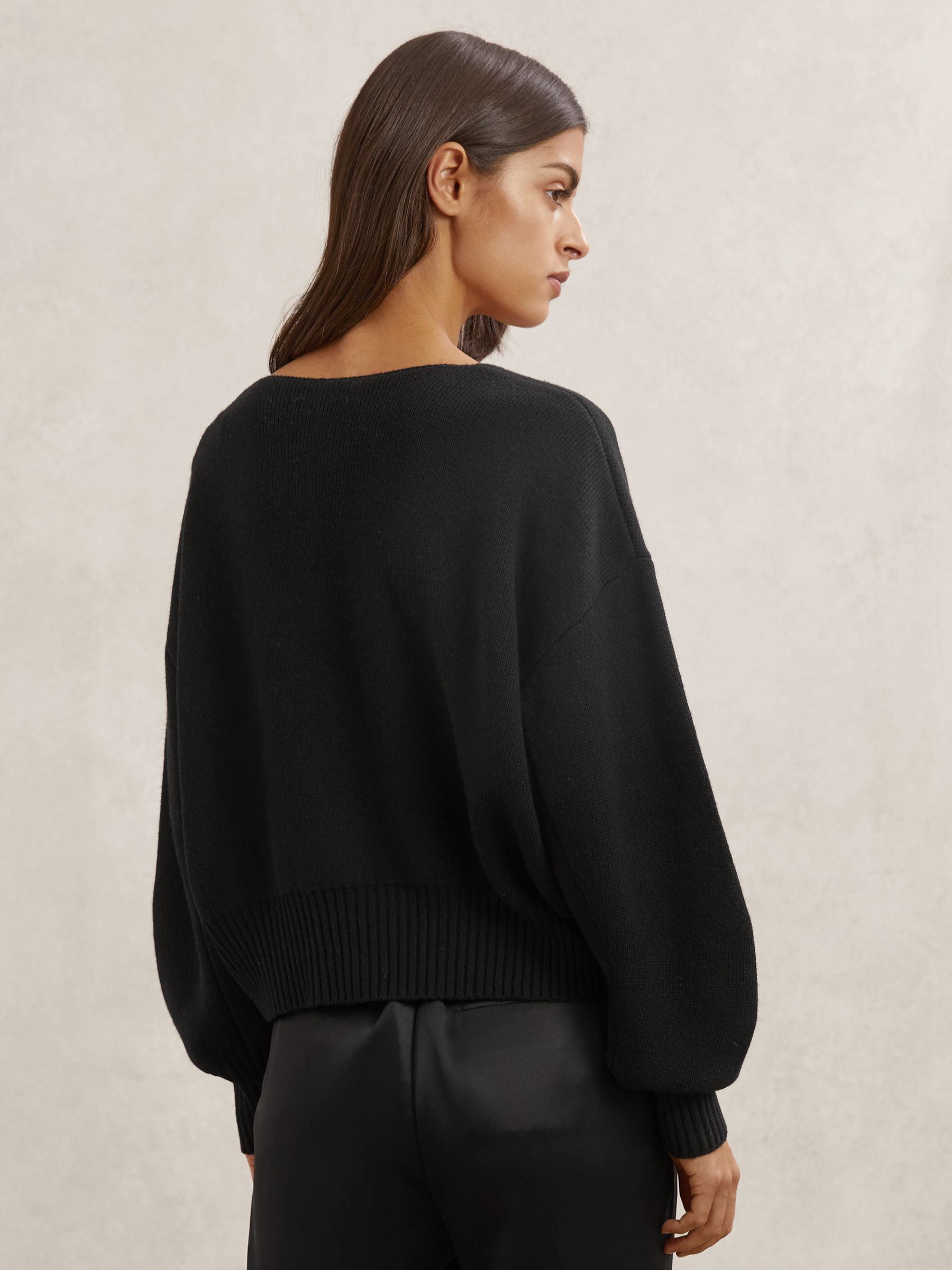 Wool-Blend Crystal-Bow Cardigan With Cashmere in Black