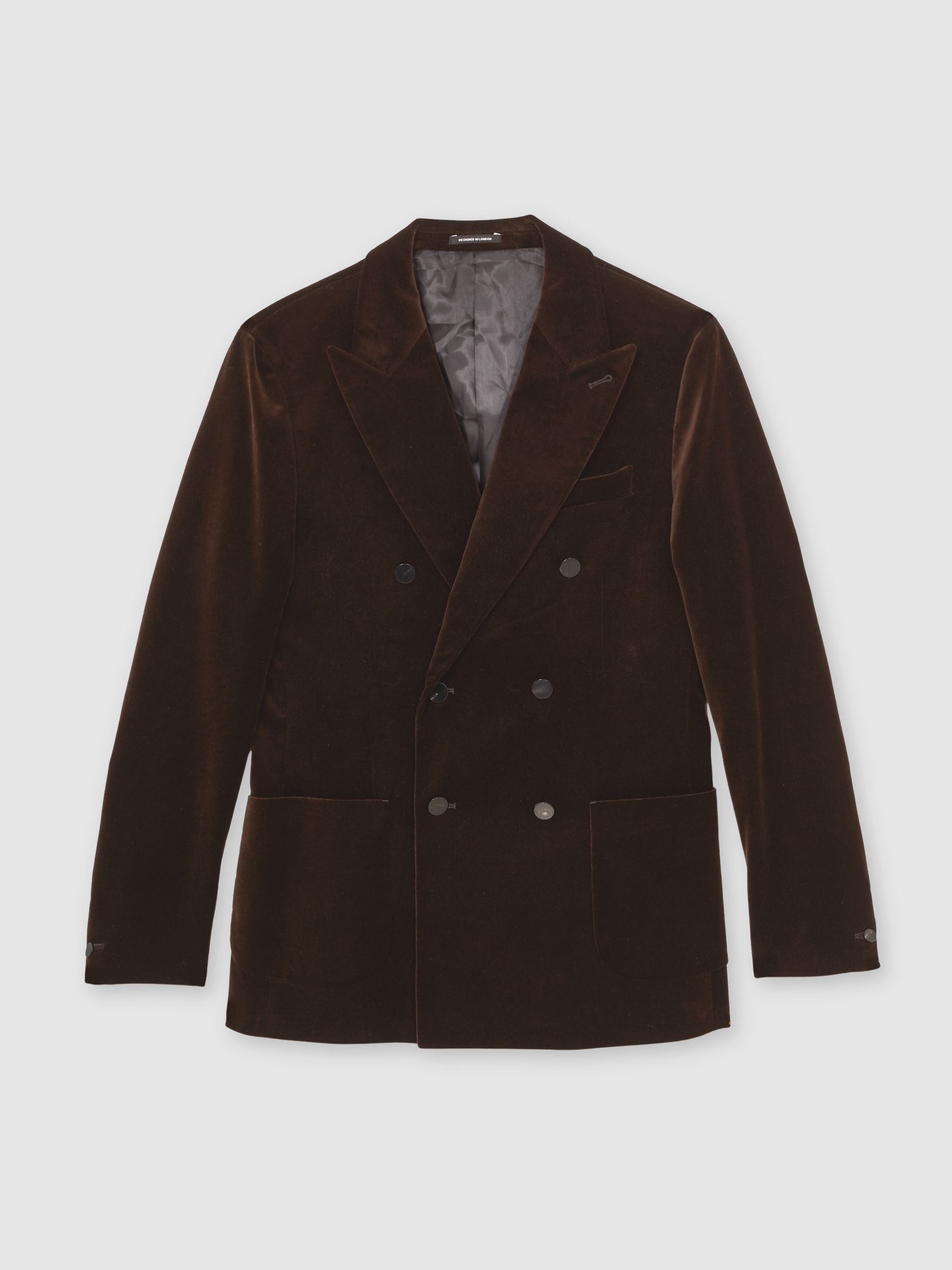 Double-Breasted Velvet Blazer Slim-Fit in Chocolate Brown