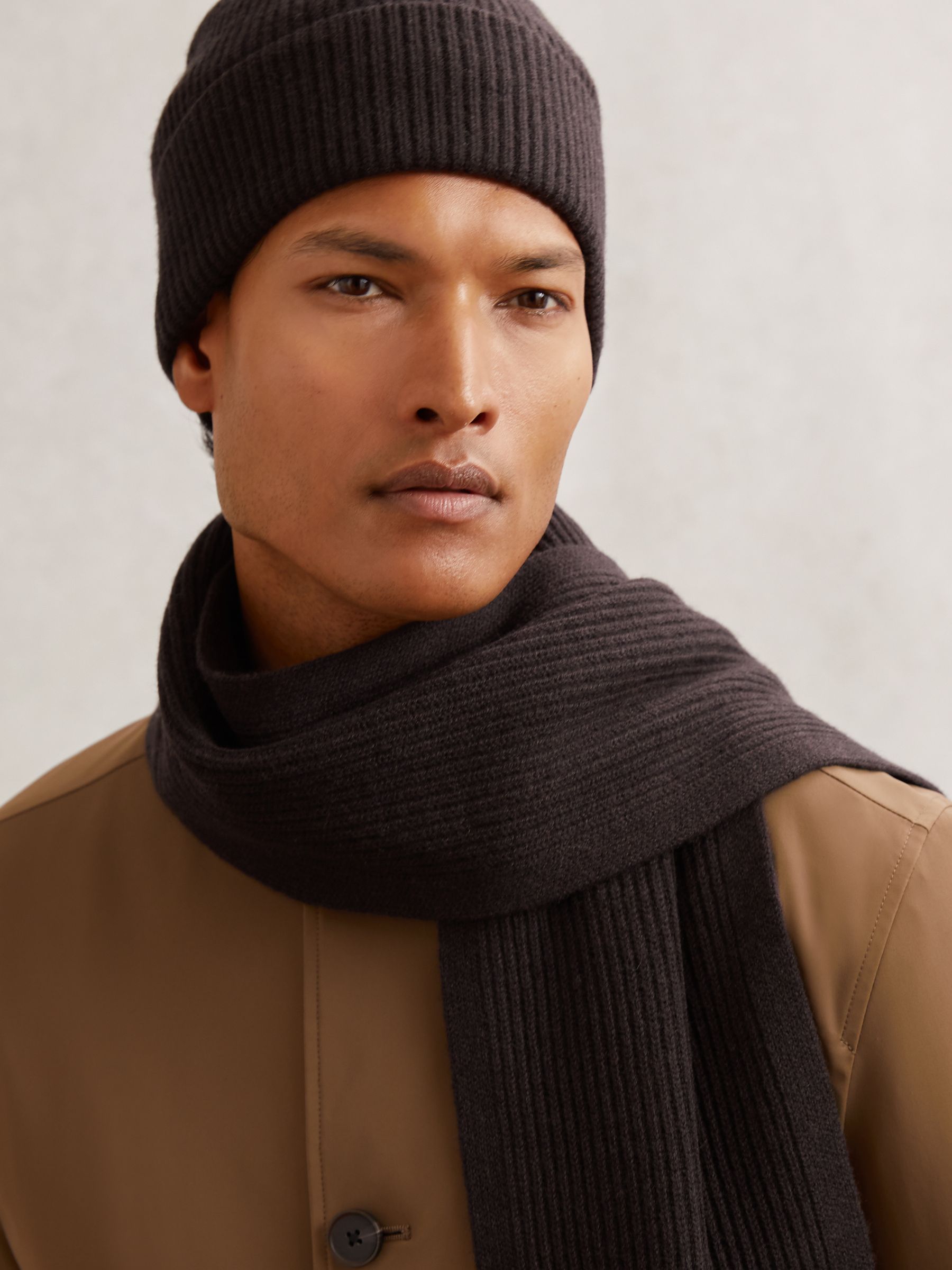 Merino Wool Scarf and Beanie Gift Set in Chocolate Brown