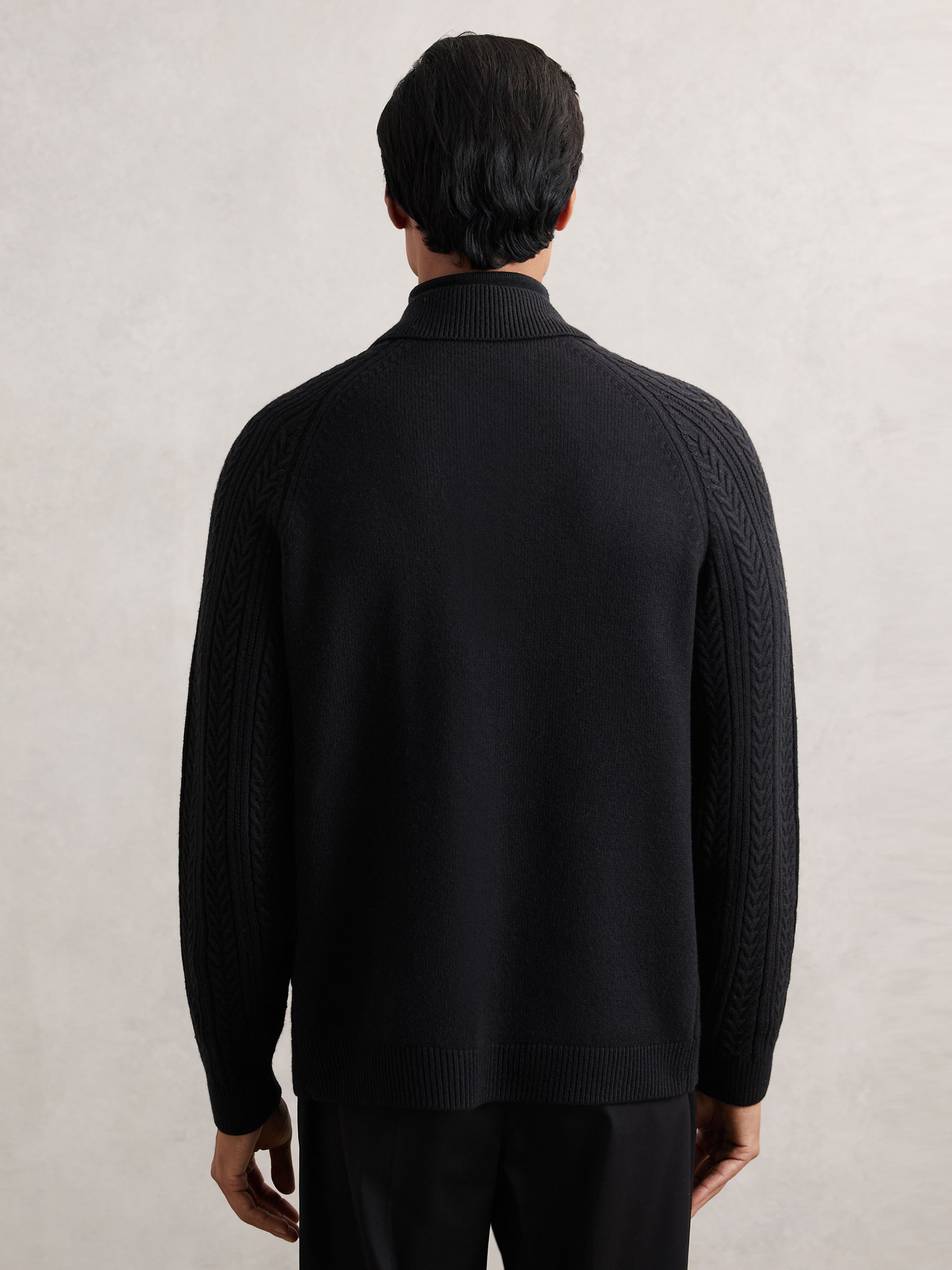 Cable-Knit Cardigan With Wool in Black