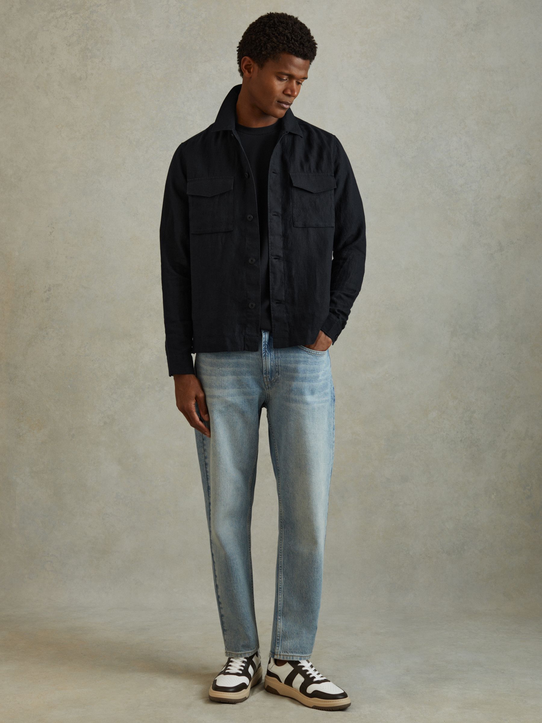 Textured Crew-Neck T-Shirt in Navy