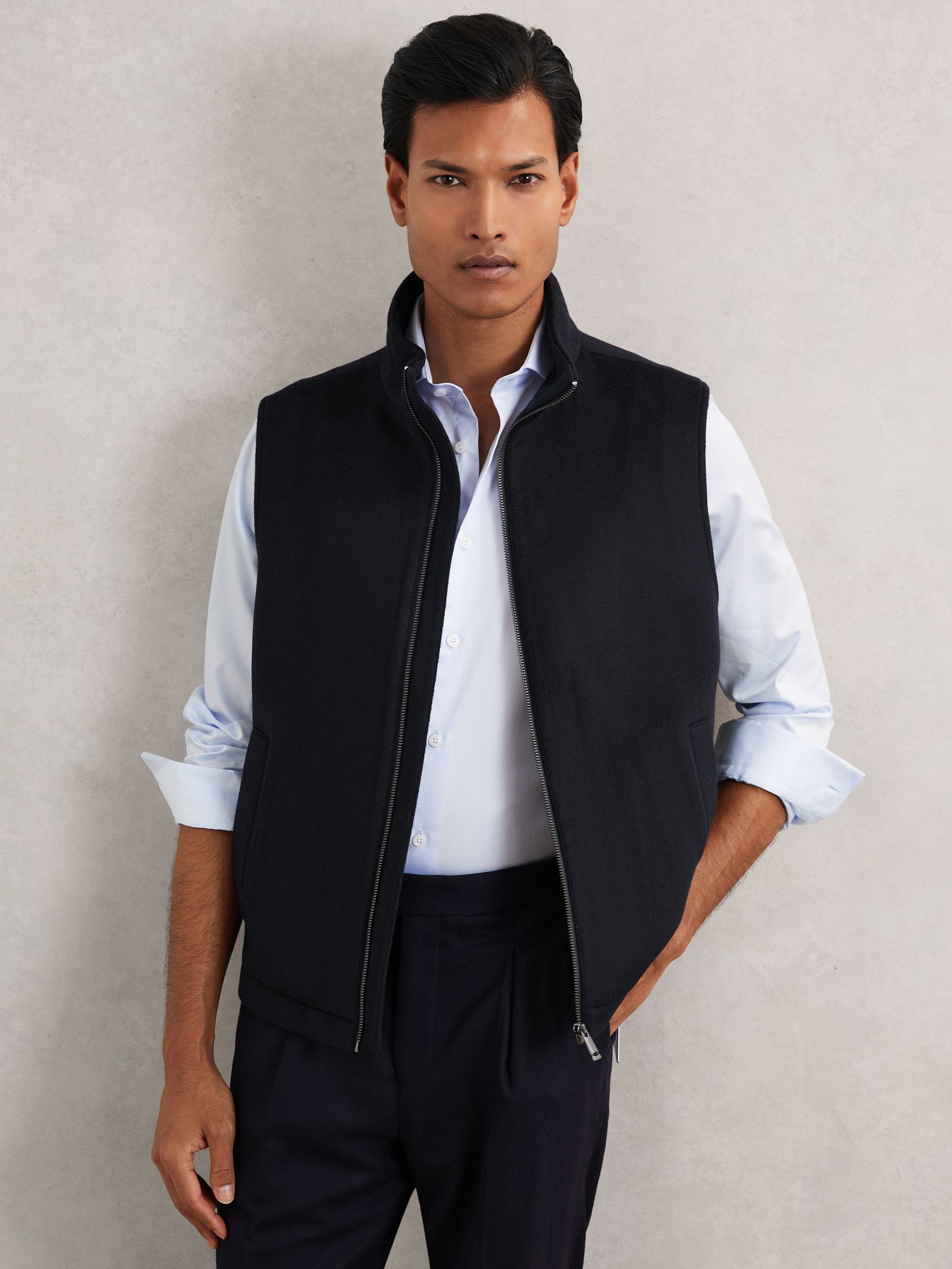 Wool-Blend Funnel-Neck Gilet in Navy