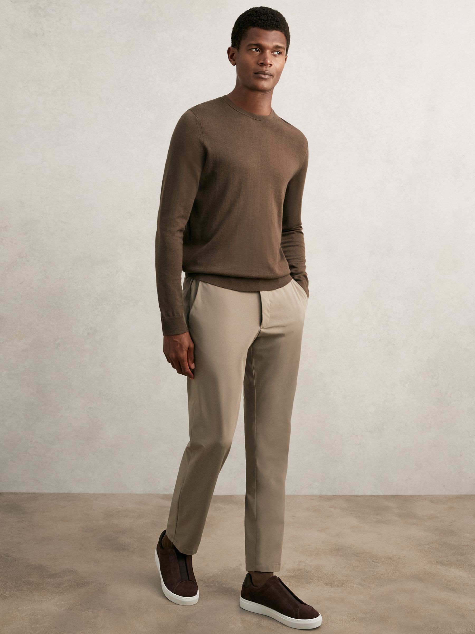 Technical Stretch Relaxed Trousers in Taupe Brown