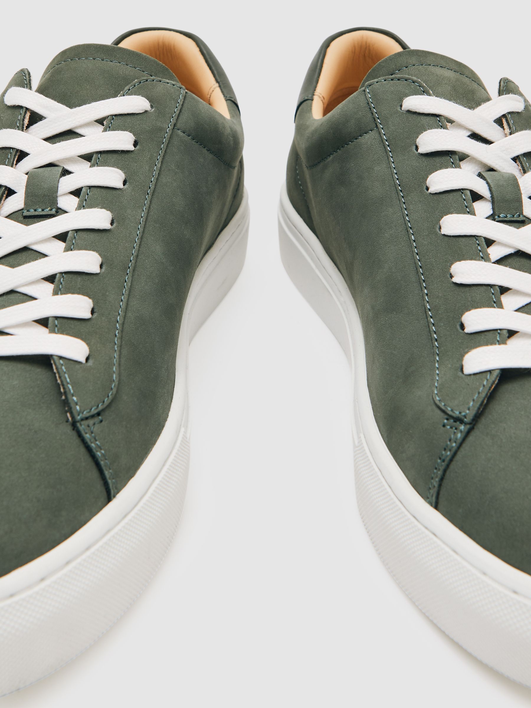Nubuck Leather Low-Top Trainers in Thyme Green