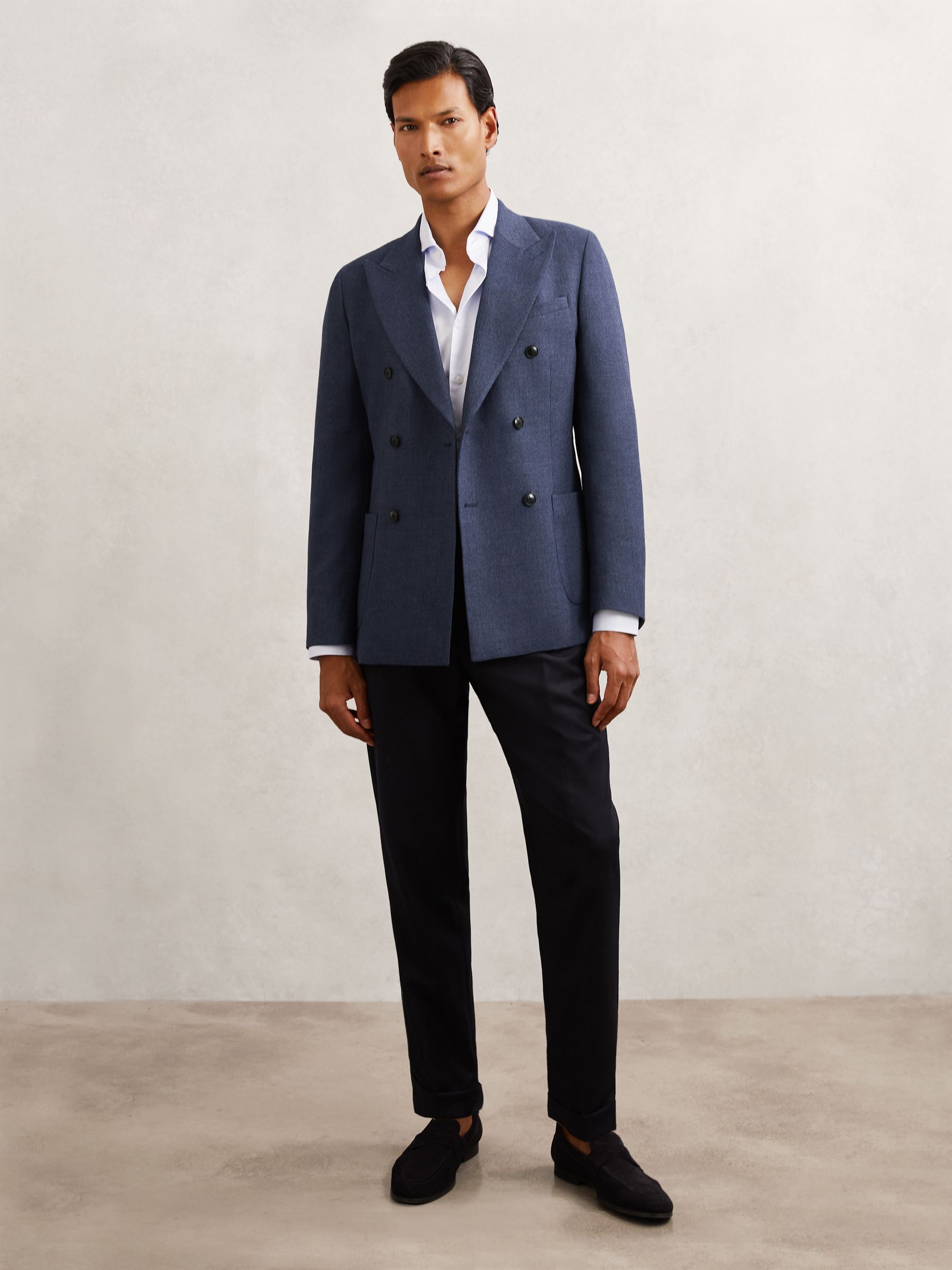 Wool-Blend Double-Breasted Blazer Slim-Fit in Navy