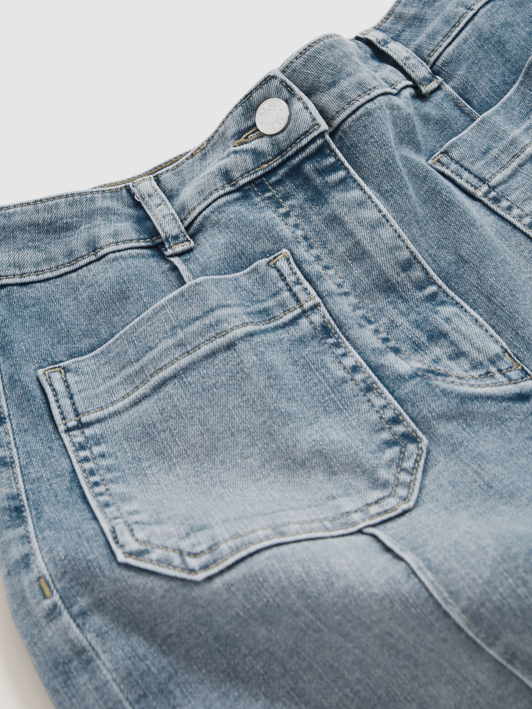 Patch-Pocket Flared Jeans in Light Blue