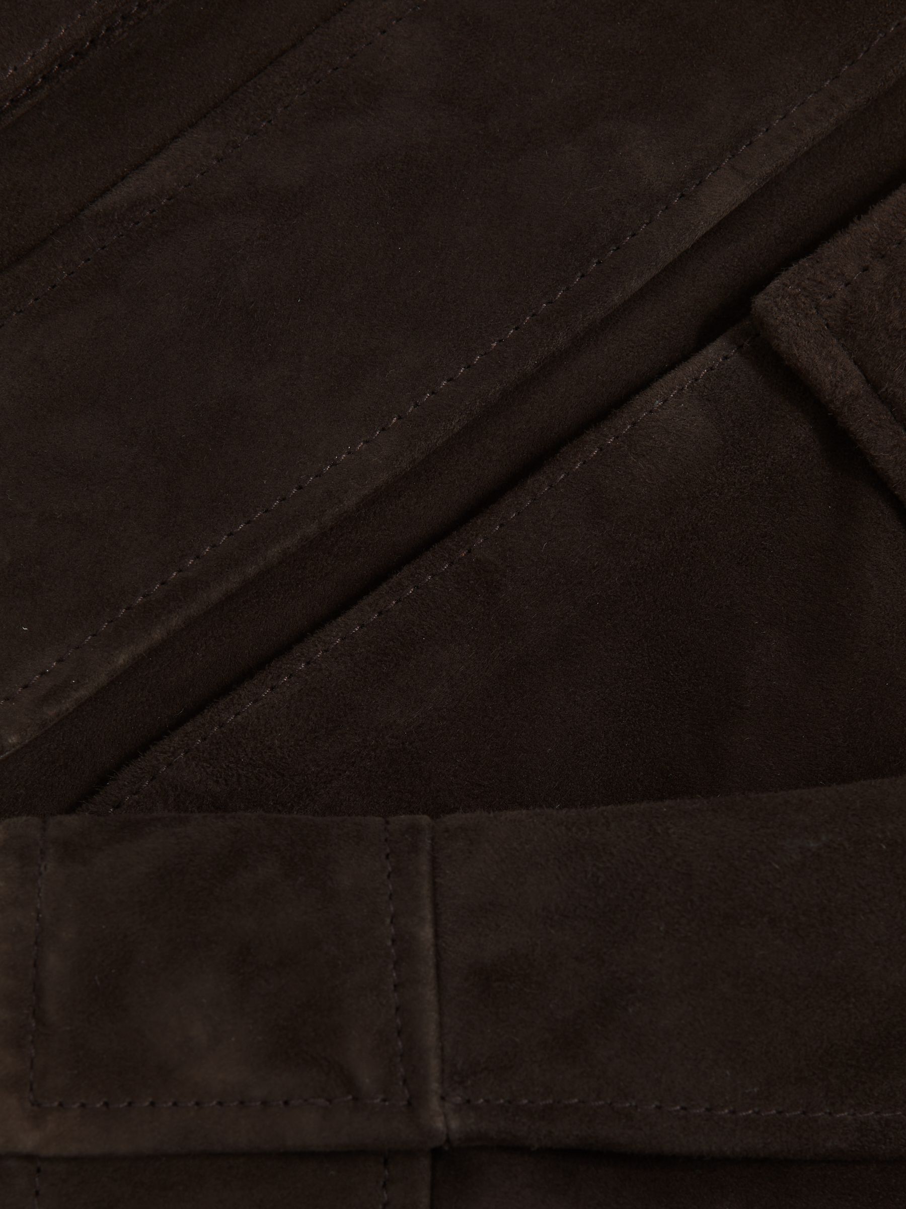 Leather-Collar Suede Jacket in Chocolate Brown