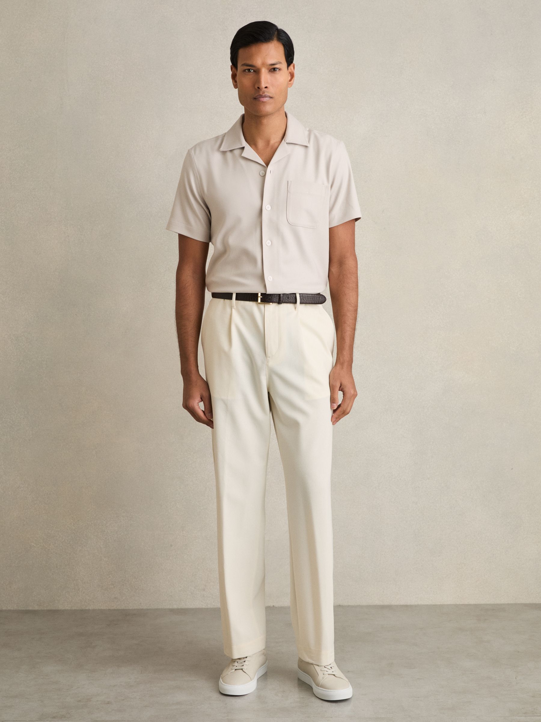 Tumbled-Leather Low-Top Trainers in Off White