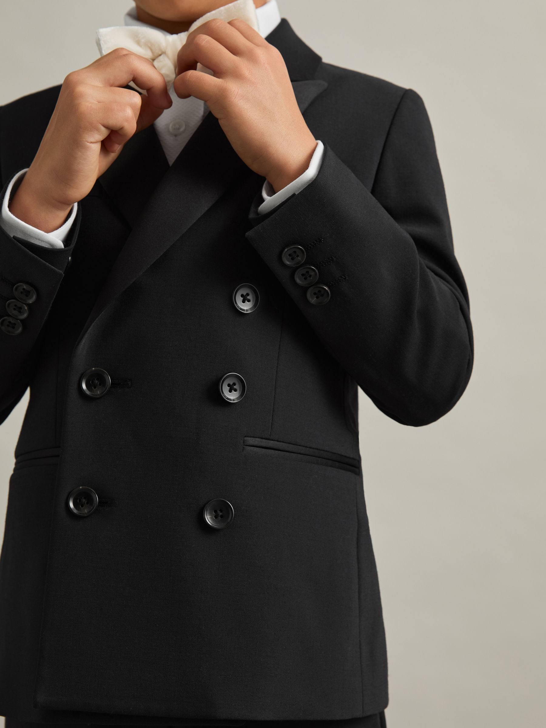 Double-Breasted Tuxedo Blazer Wool-Blend in Black
