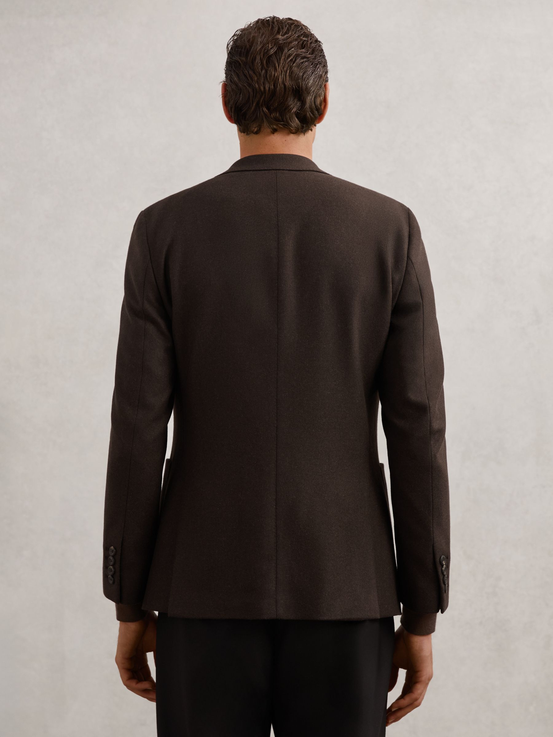 Flannel Slim-Fit Single-Breasted Blazer with Wool in Chocolate Brown