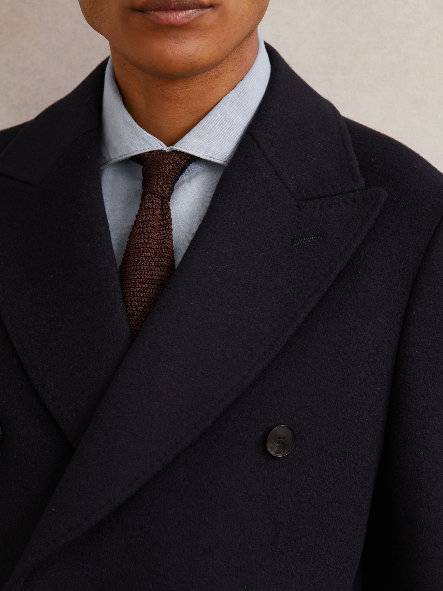 Wool-Blend Double-Breasted Overcoat in Navy