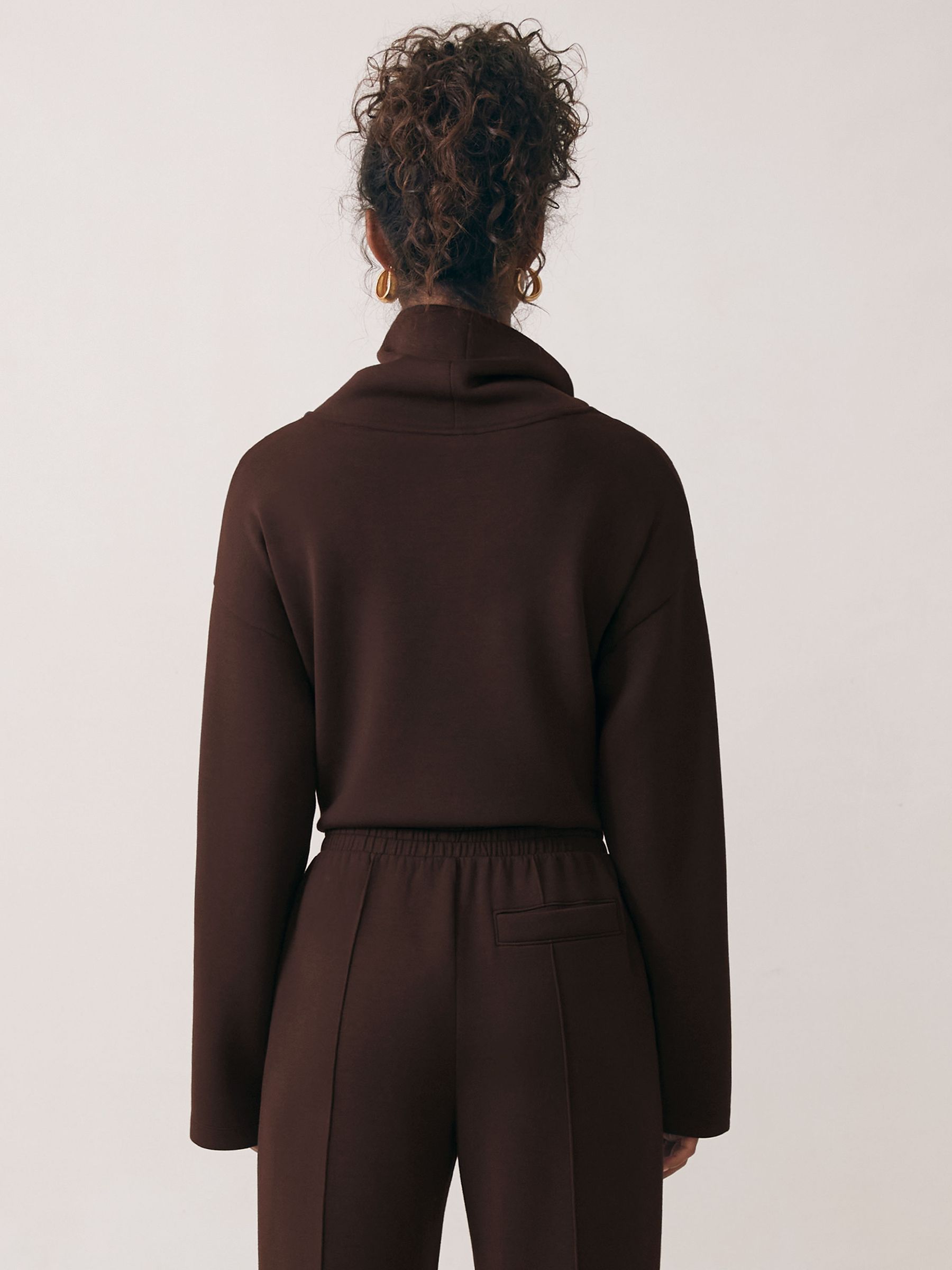 Interlock-Jersey Funnel-Neck Sweatshirt in Dark Chocolate Brown