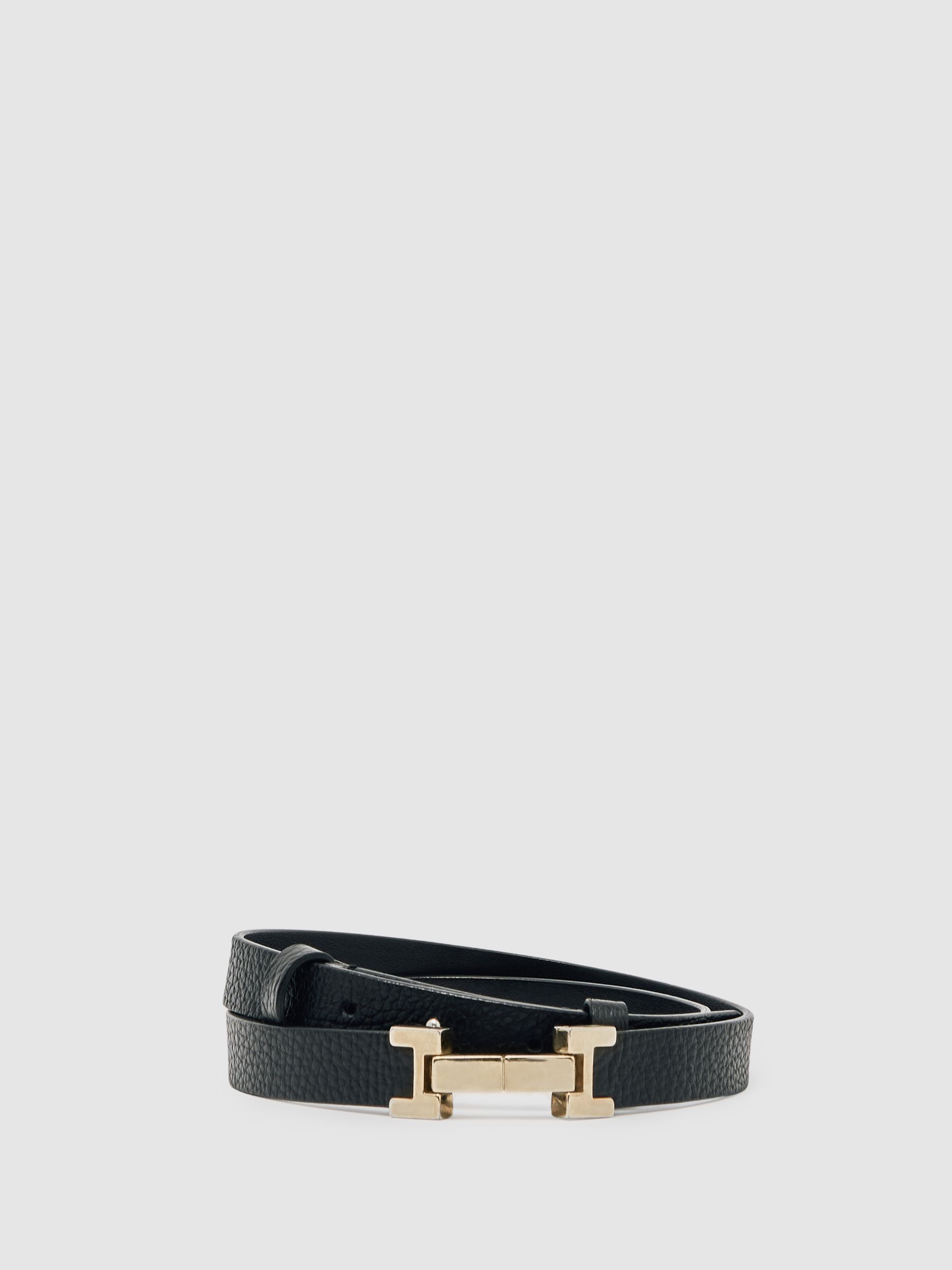 Leather Square Hinge Belt in Black