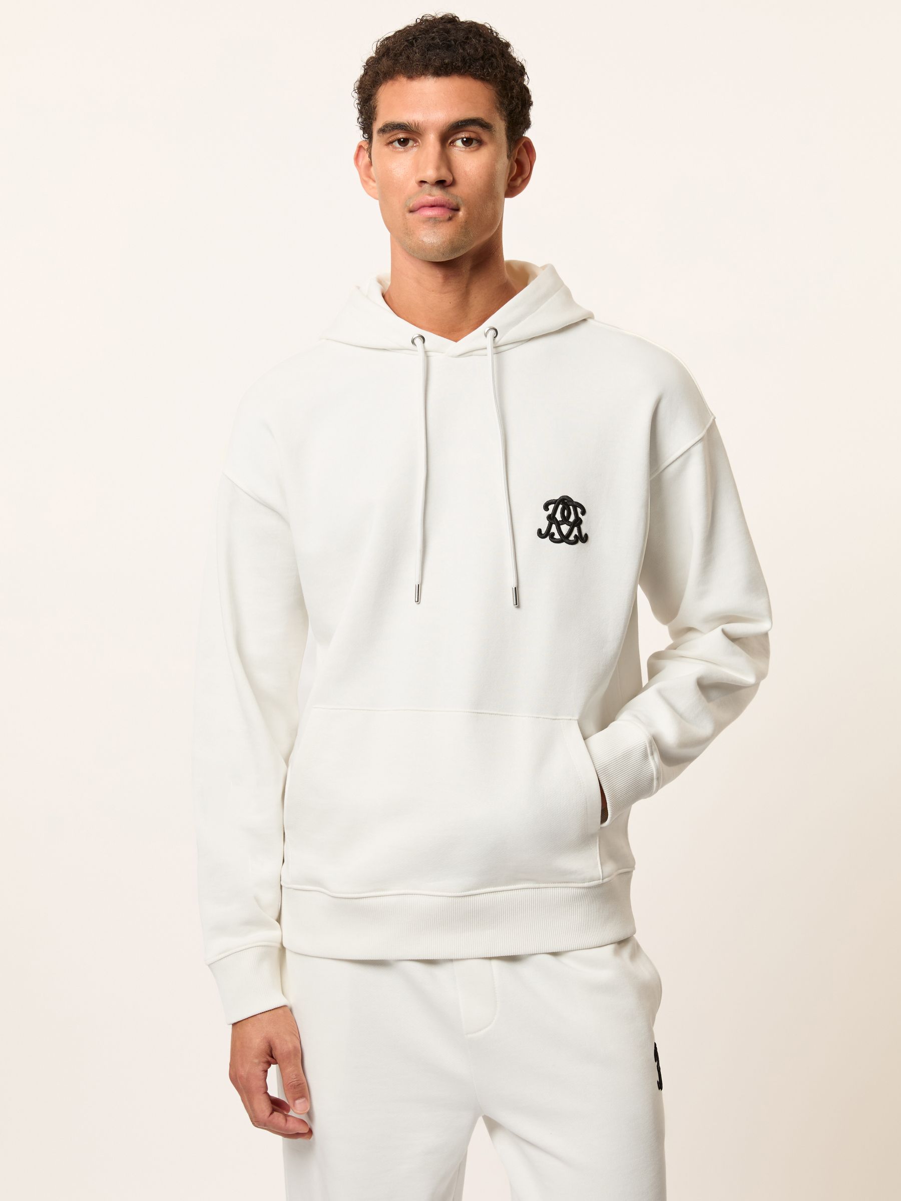 Monogram Cotton Oversized Hoodie in Off White