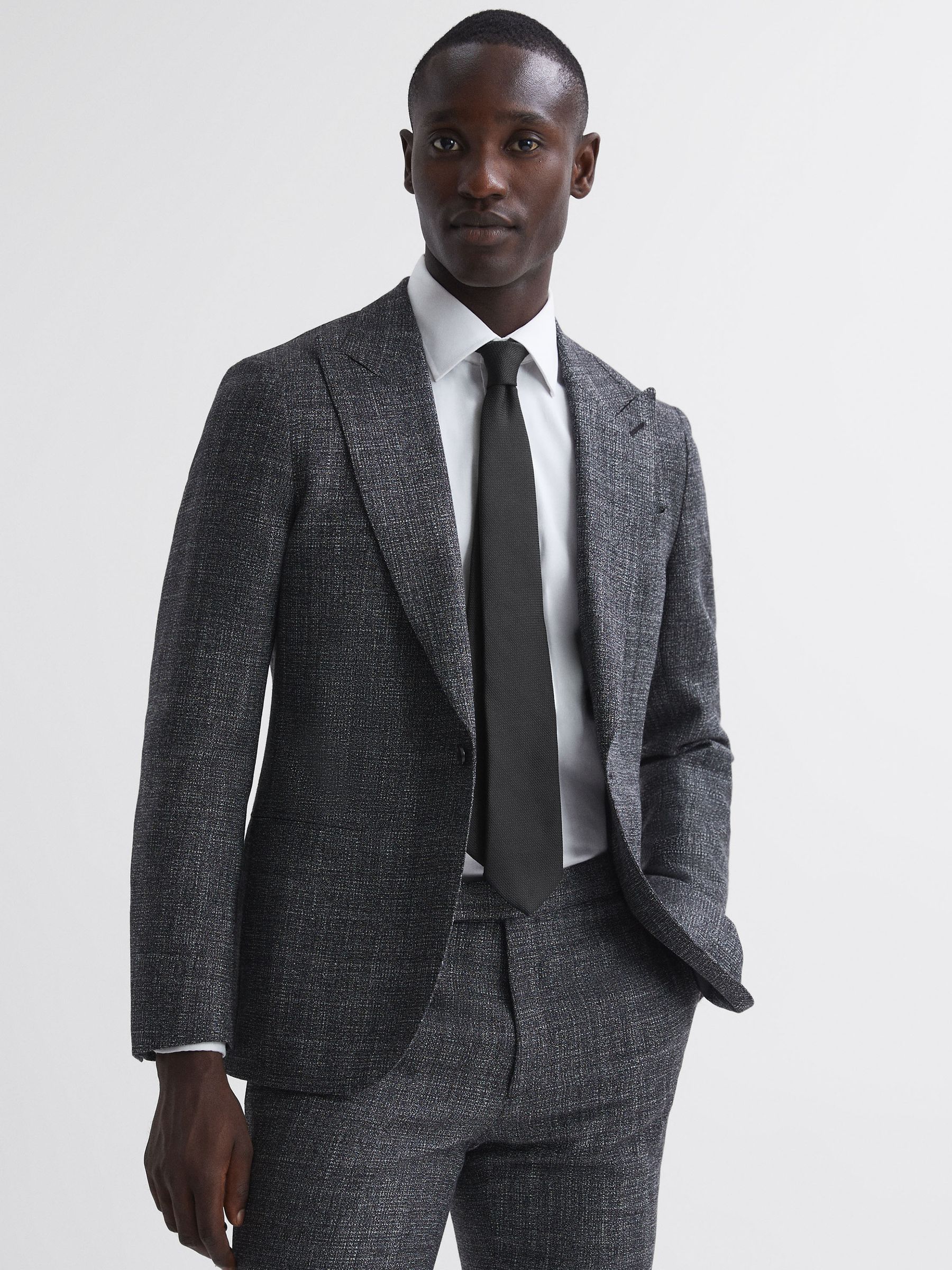 Textured Silk Blend Tie in Black