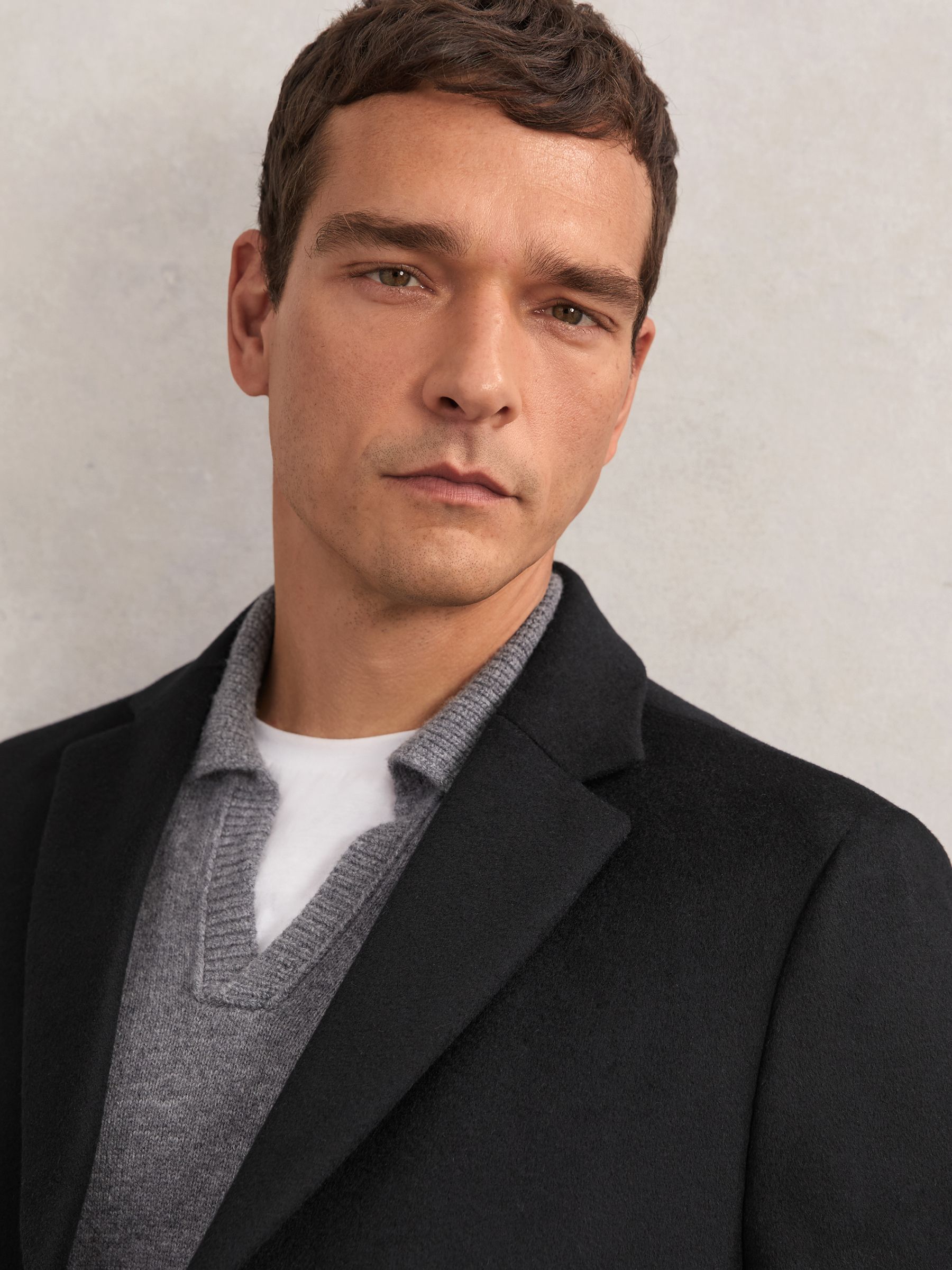 Wool-Blend Single-Breasted Overcoat in Black