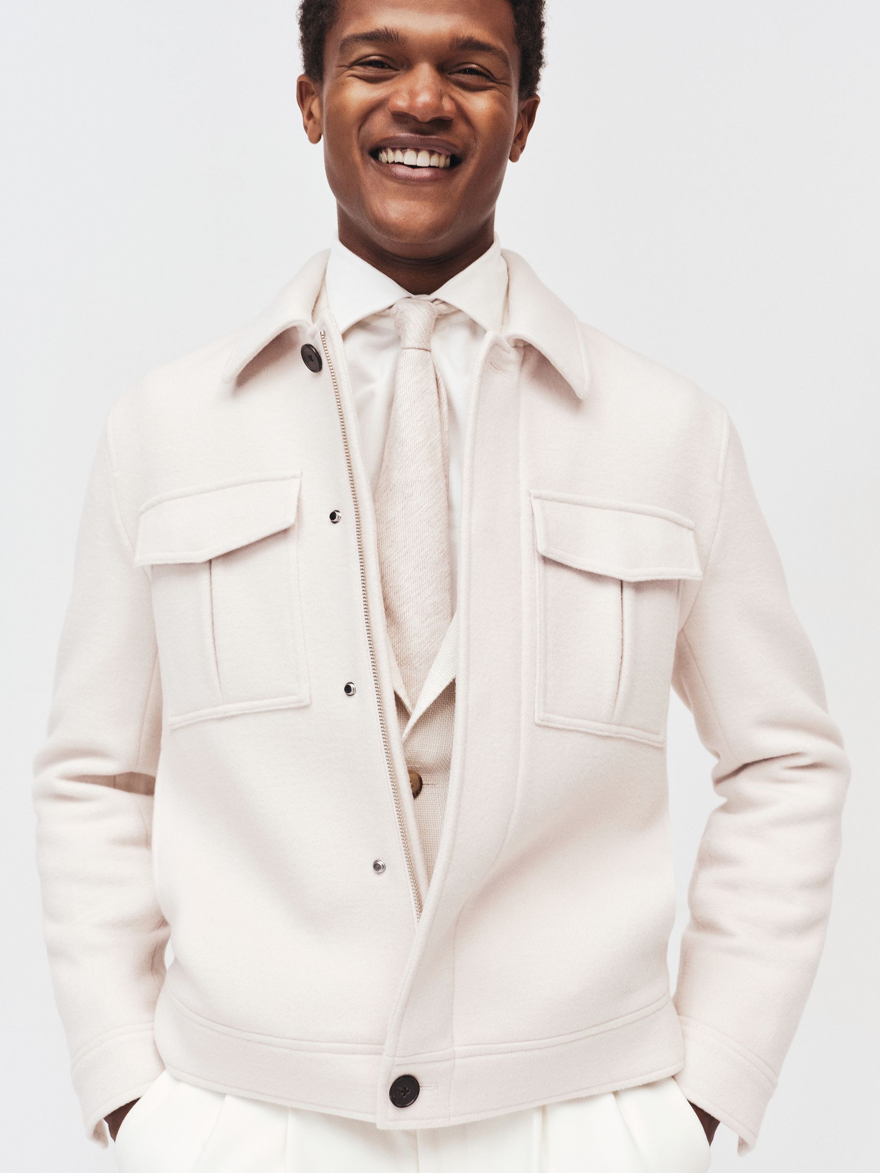 Wool Blend Twin Pocket Zipped Jacket in Navy