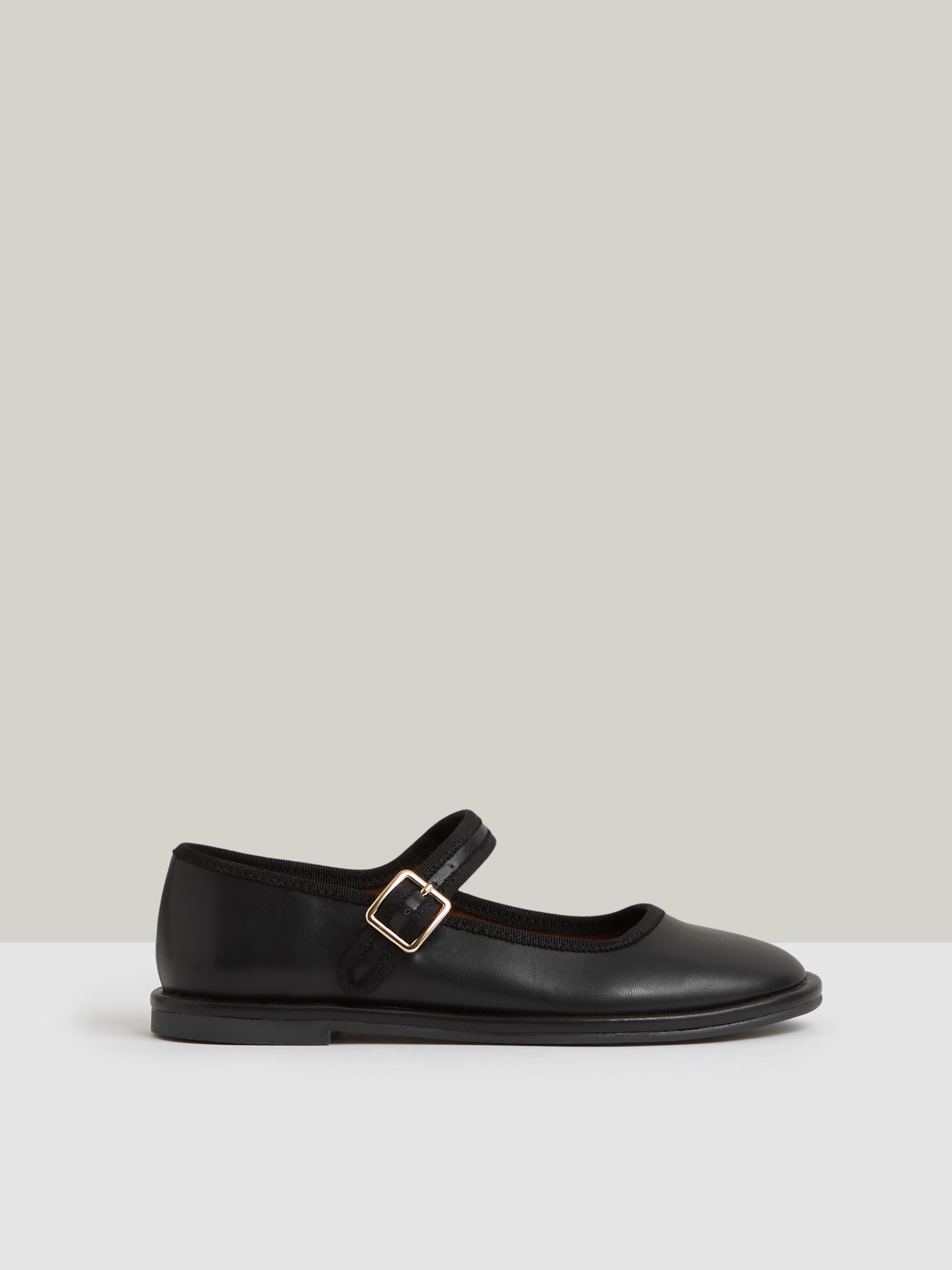 Leather Mary Jane Ballet Pumps in Black