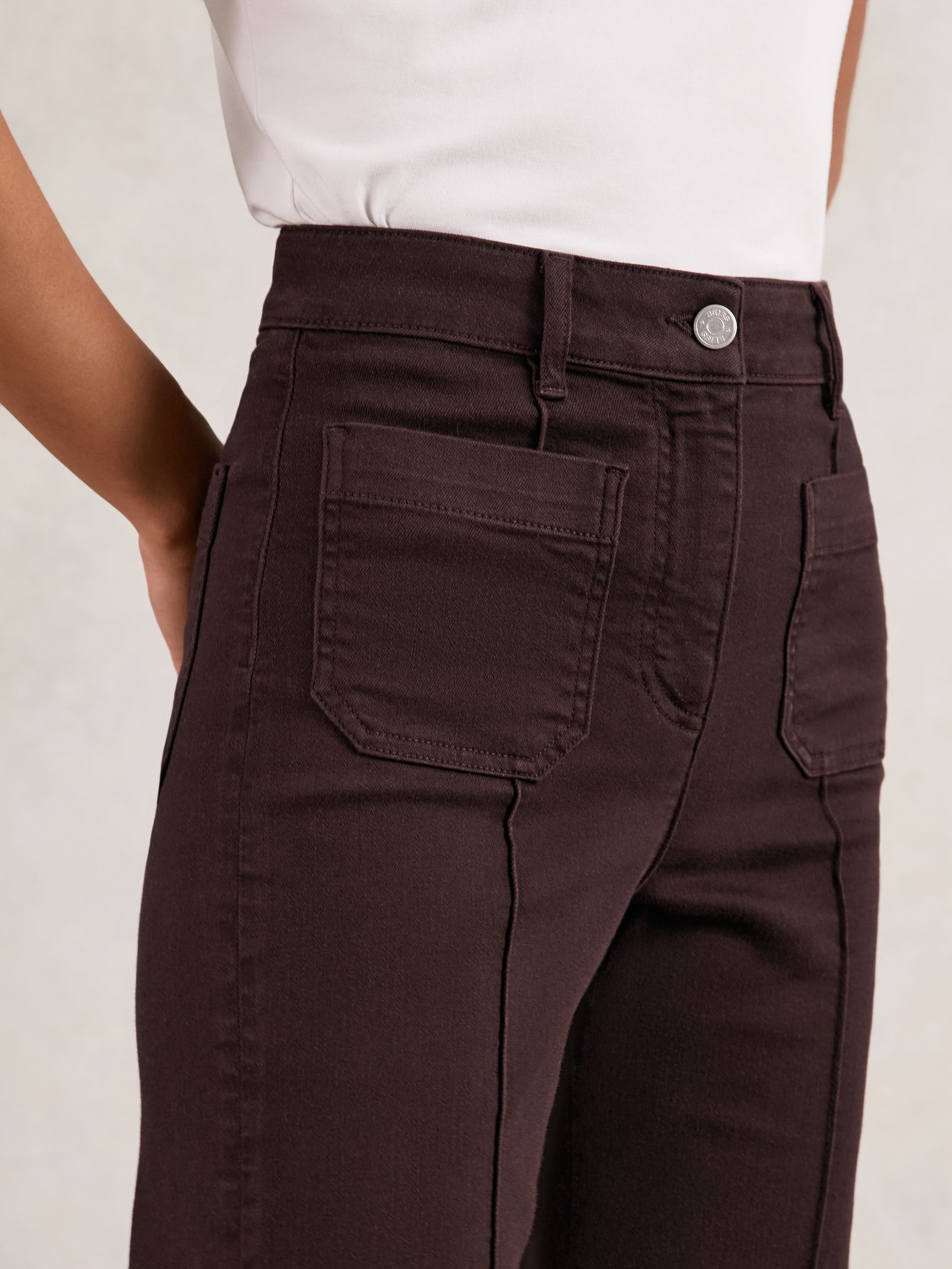 Petite Patch-Pocket Flared Jeans in Burgundy