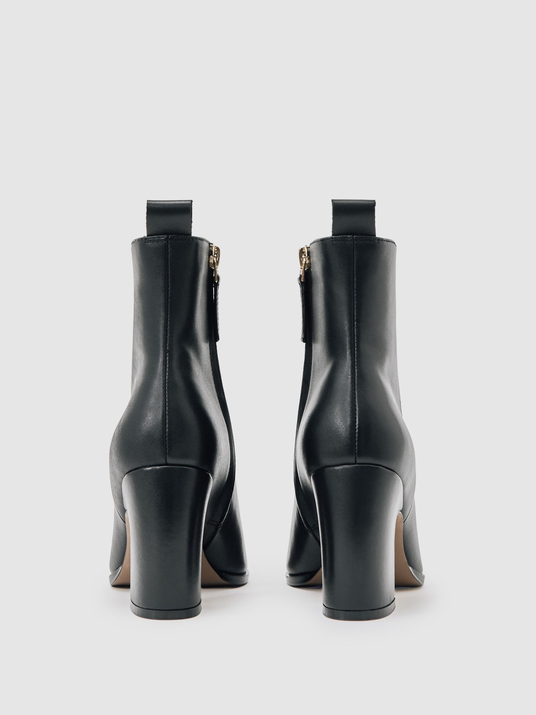 Leather Blocked Heel Ankle Boots in Black