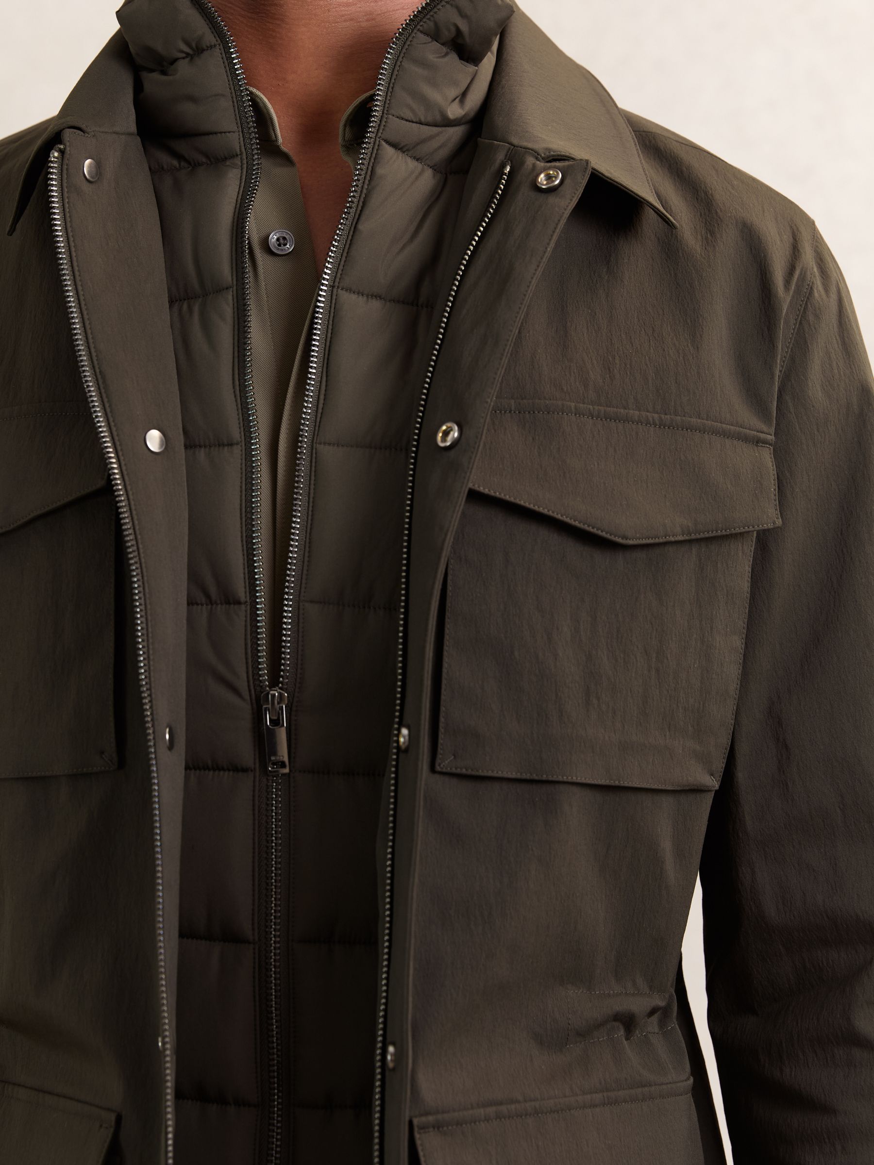 Removable-Gilet Safari Jacket in Green