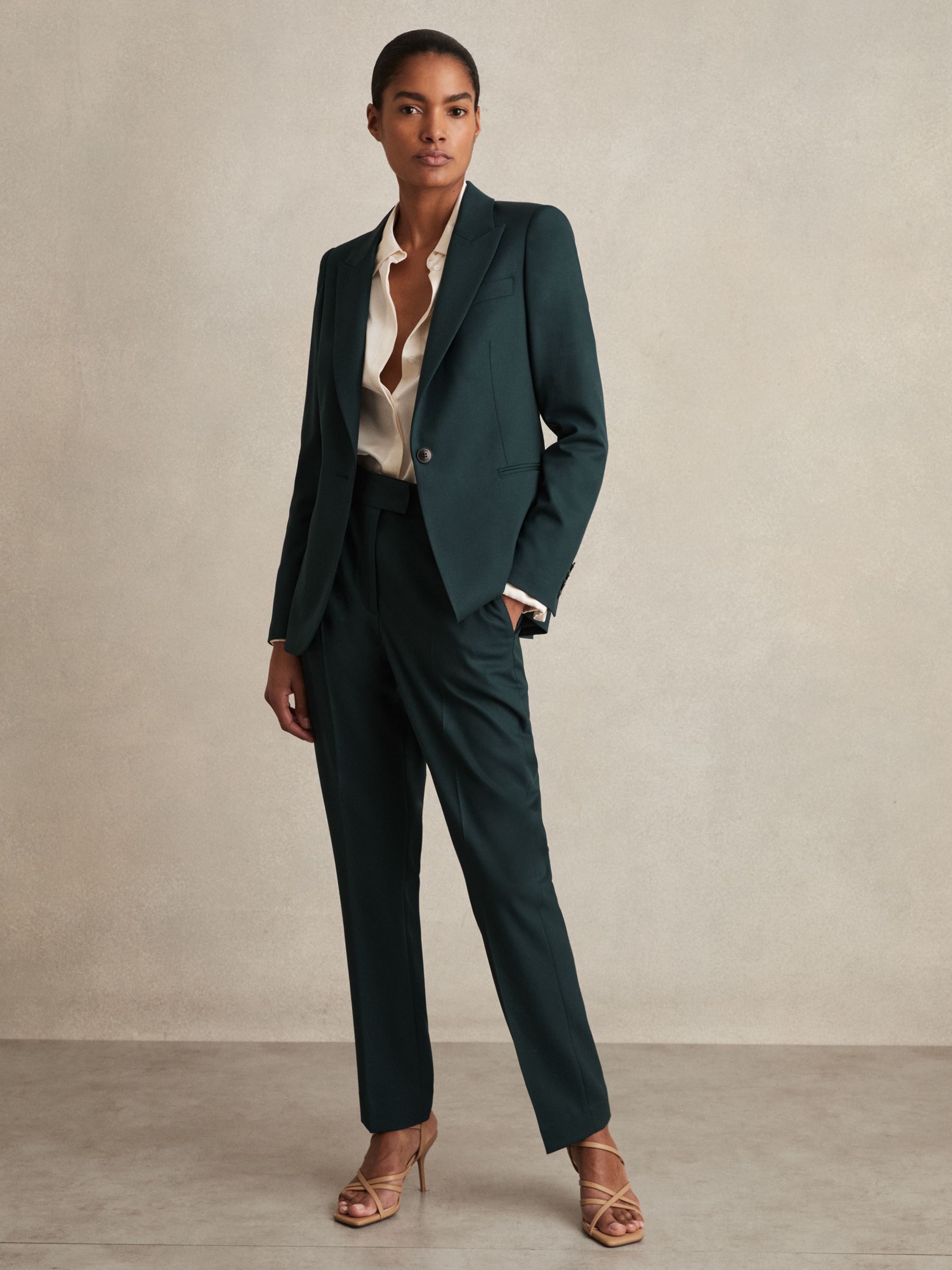 Petite Wool-Blend Slim-Fit Suit Trousers in Green