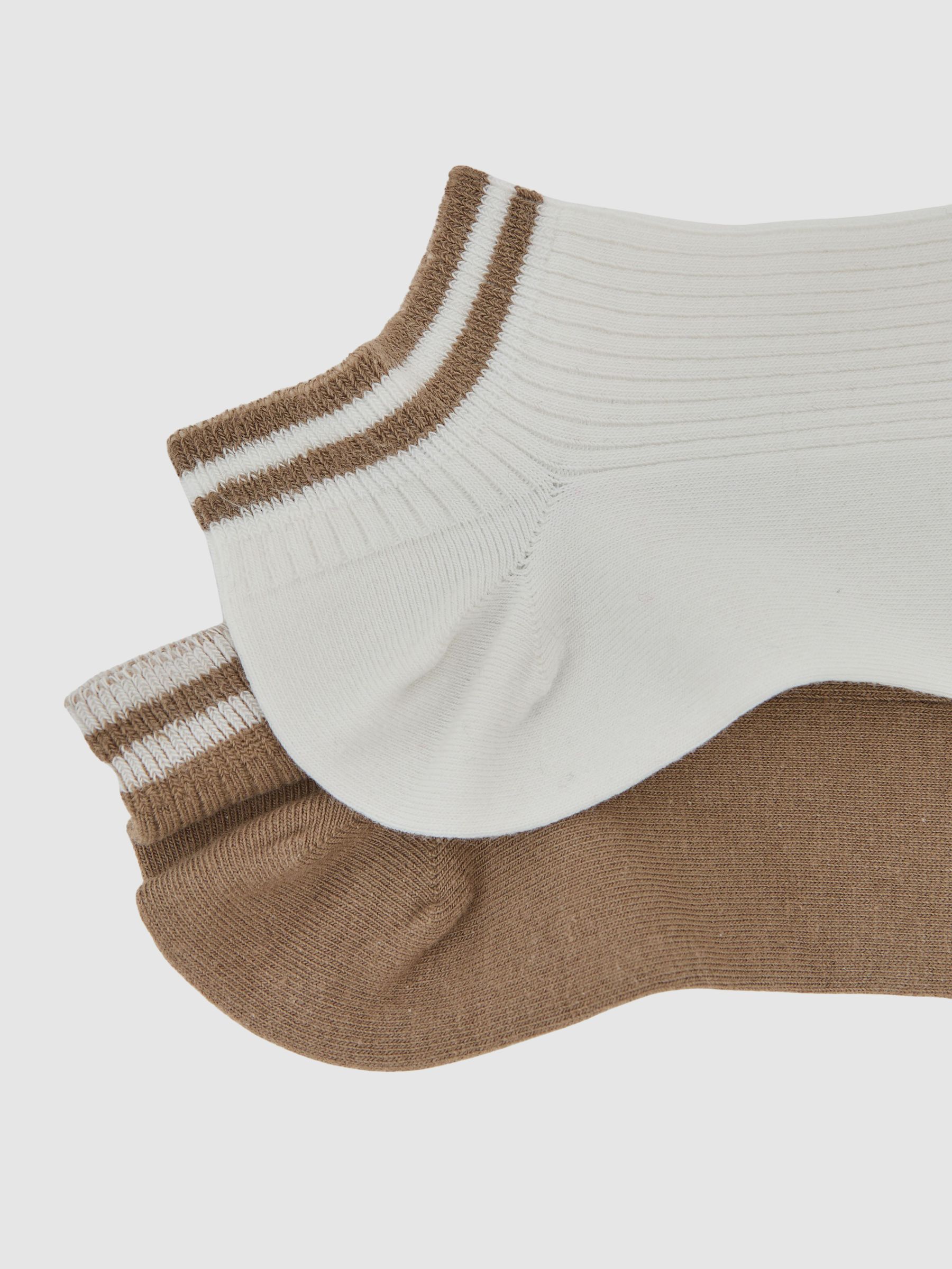 2 Pack Cotton-Blend Trainer Socks in Taupe/White