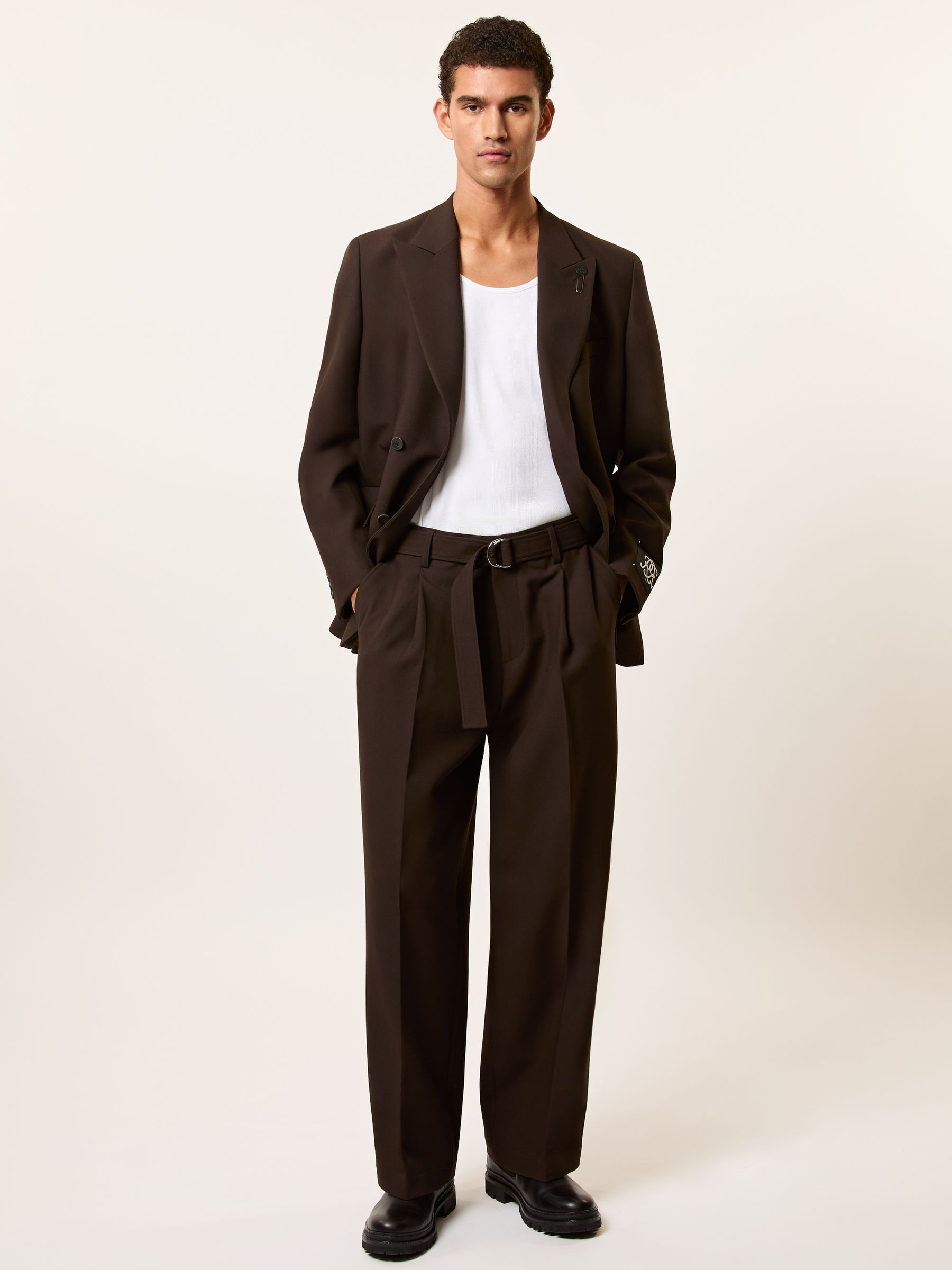 Monogram Relaxed-Fit Belted Trousers in Brown