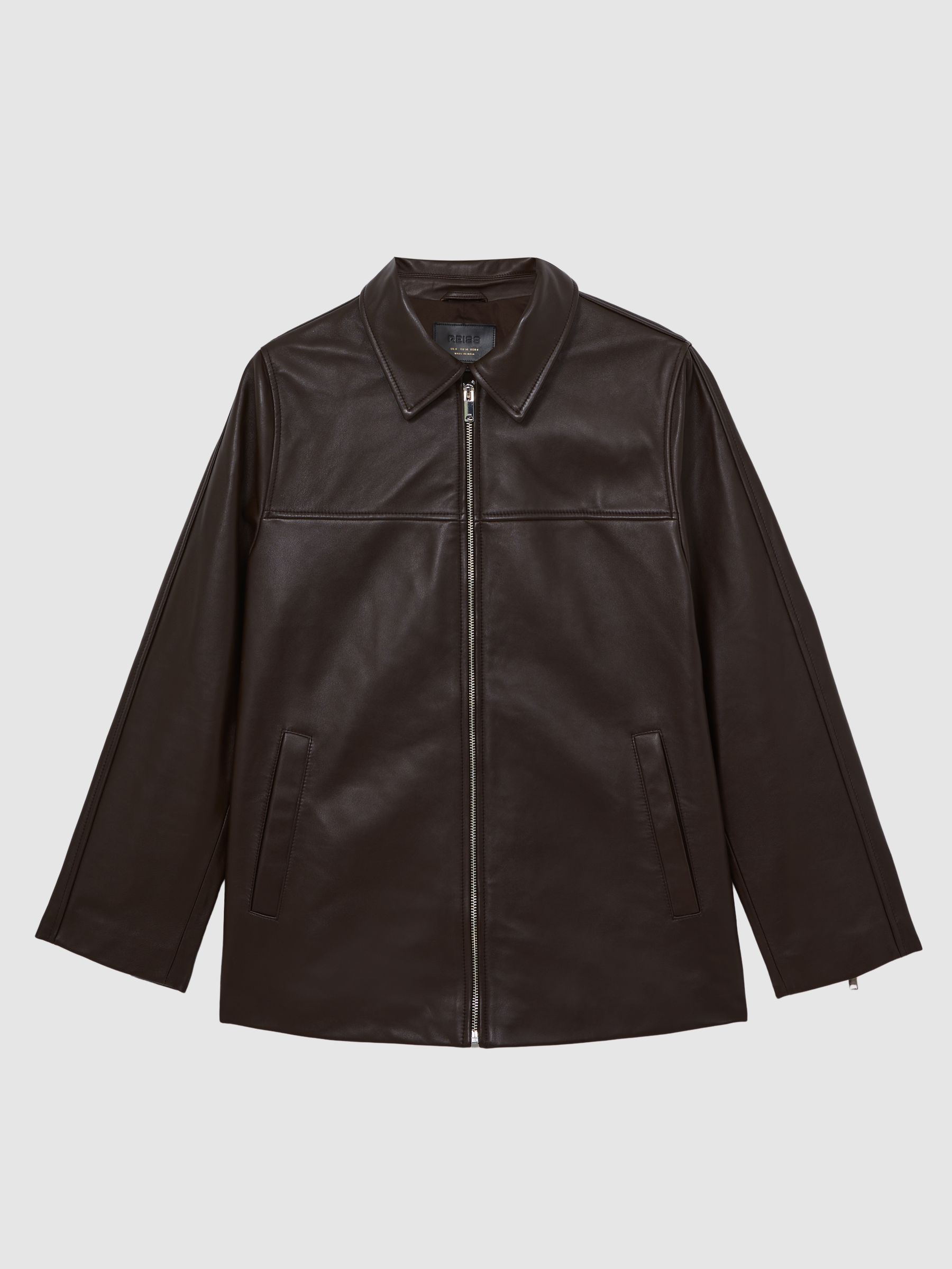 Longline Leather Jacket in Chocolate Brown